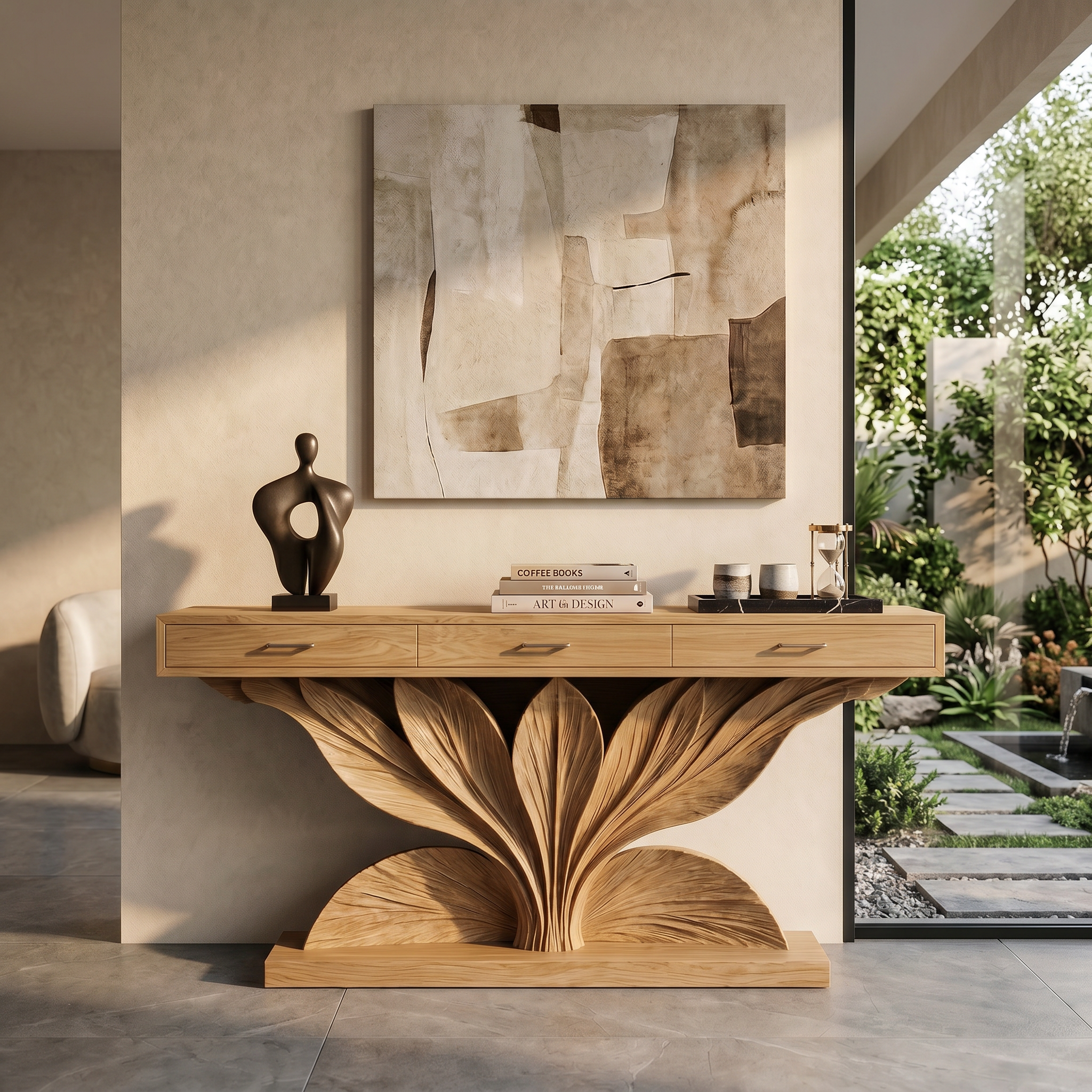 Coastal Leaf Base Console Table Luxury Entryway SILDTTRCS089