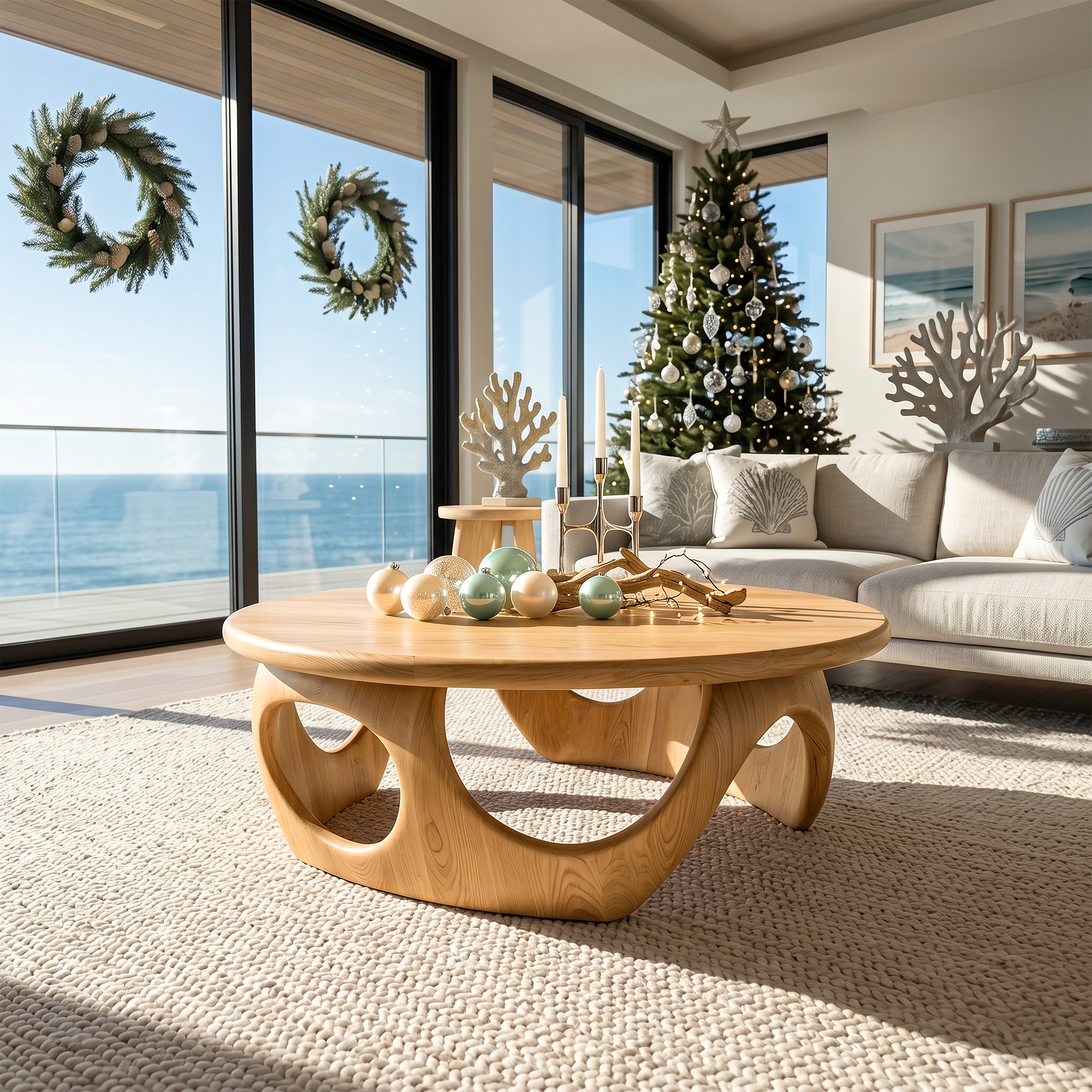 Handcrafted Wooden Coffee Table For Living Room Christmas Style SILDTTRCFC008