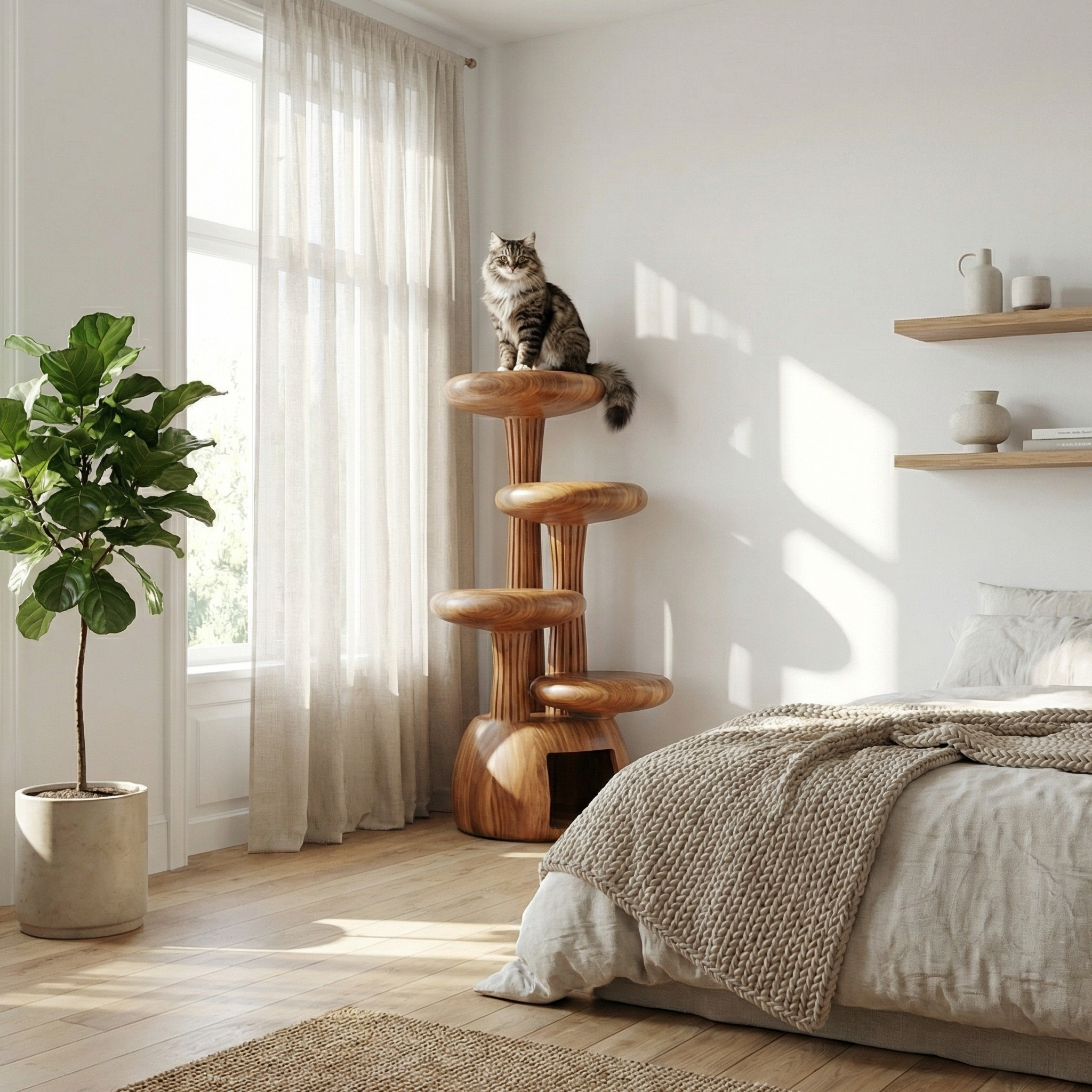 Modern Sculptural Cat Tree Tower For Living Room And Pet Area SINLSATT125