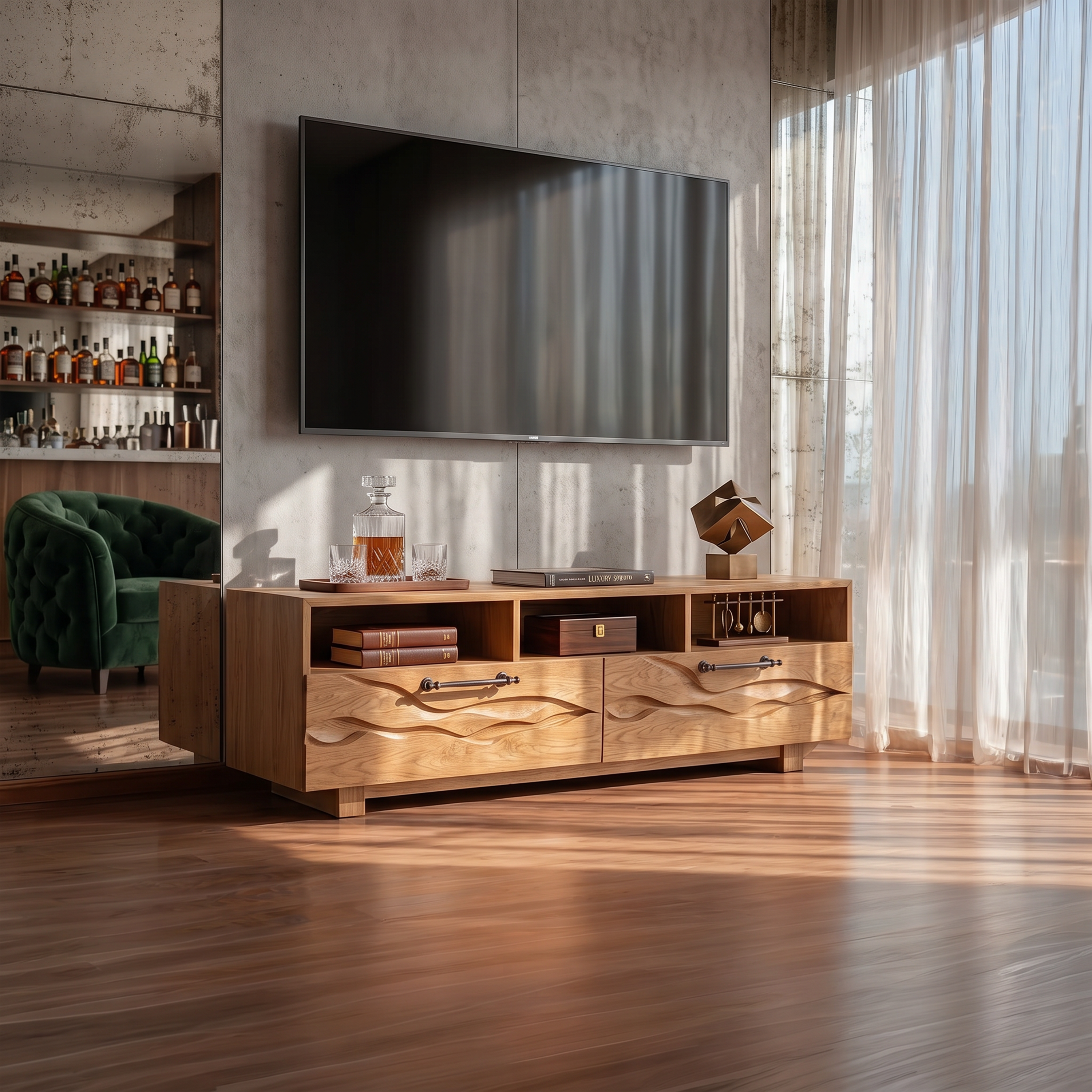 Organic Curved TV Cabinet For Modern Lake House Interior SILDTTRTVC096