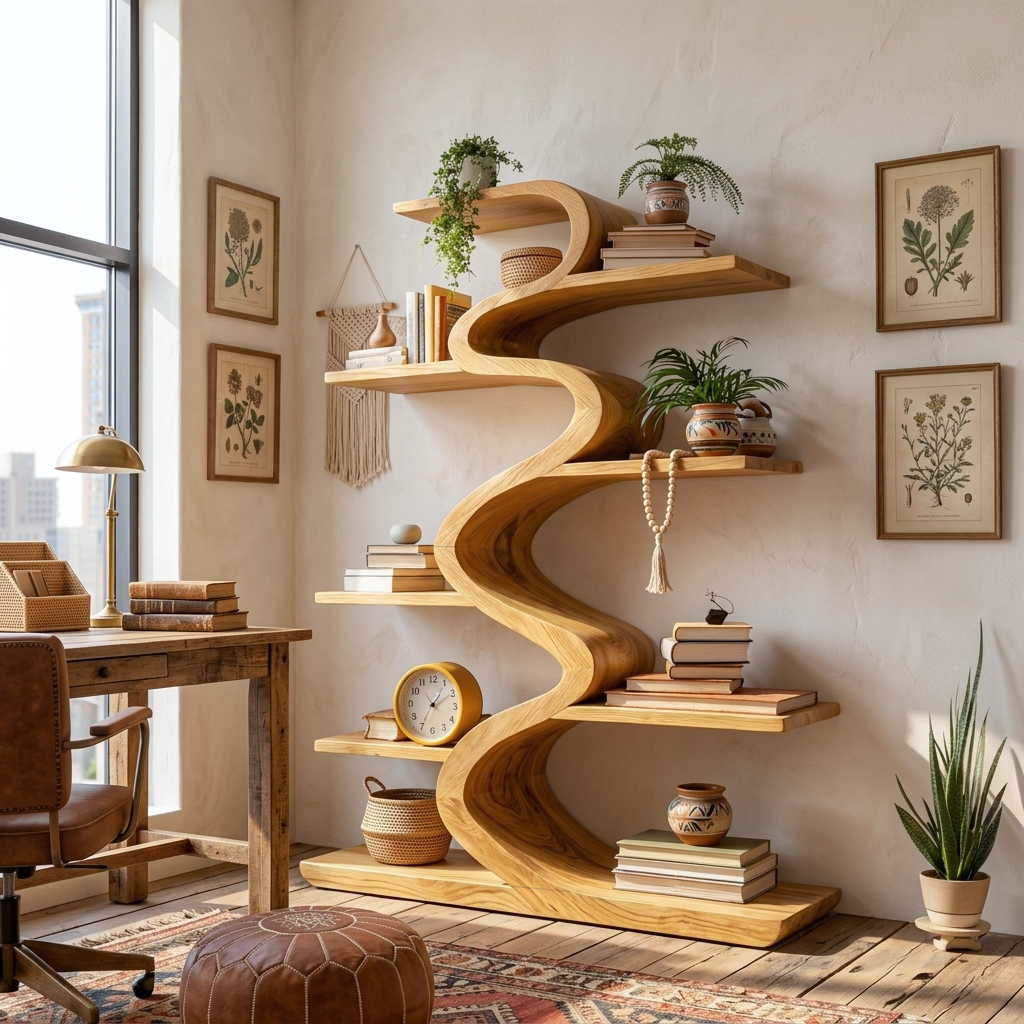 Modern Wooden Bookshelf Flowing Form For Living Room RTTHTTBS123