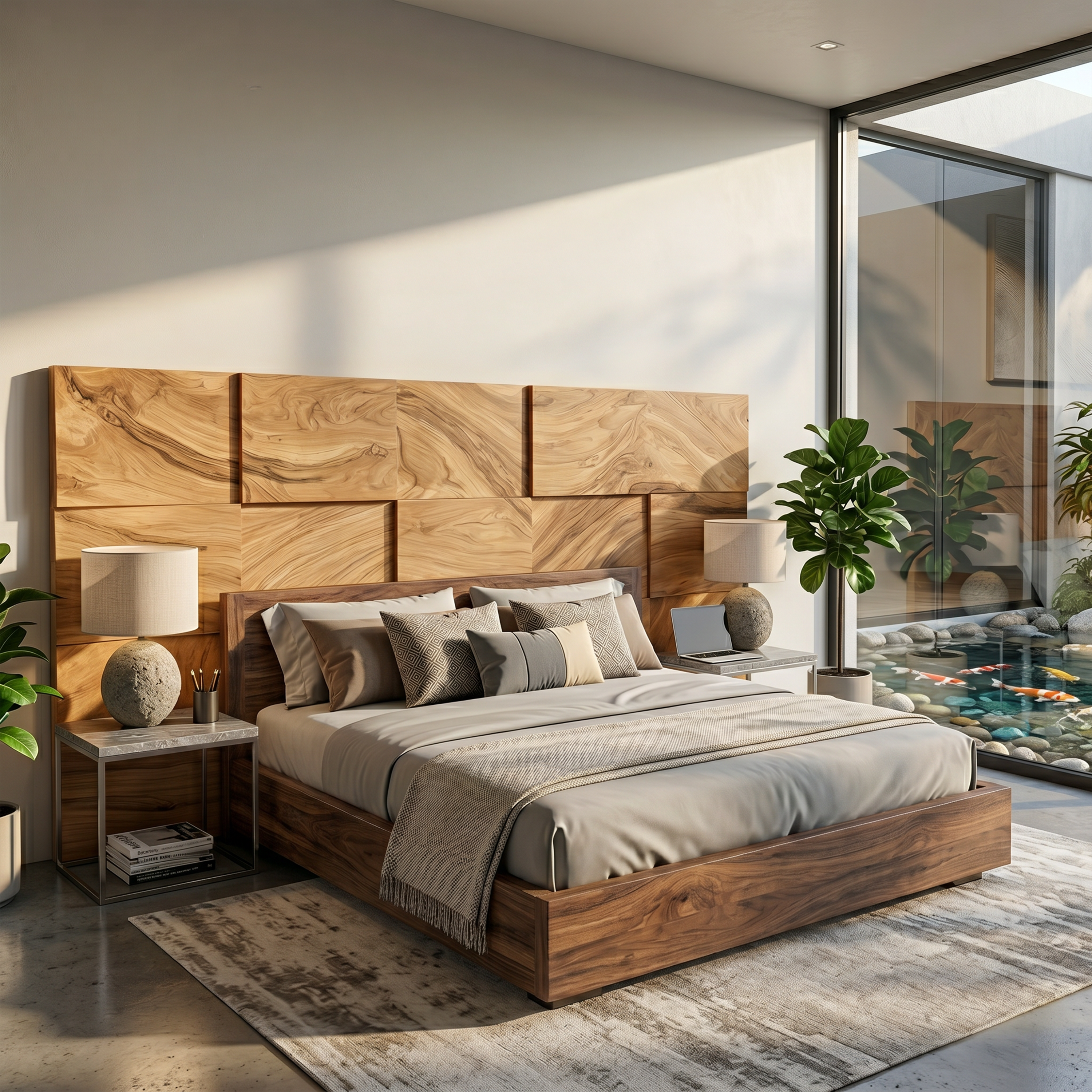 Modern Mosaic Wood Headboard For Neutral Bedroom SILDTTRHB021