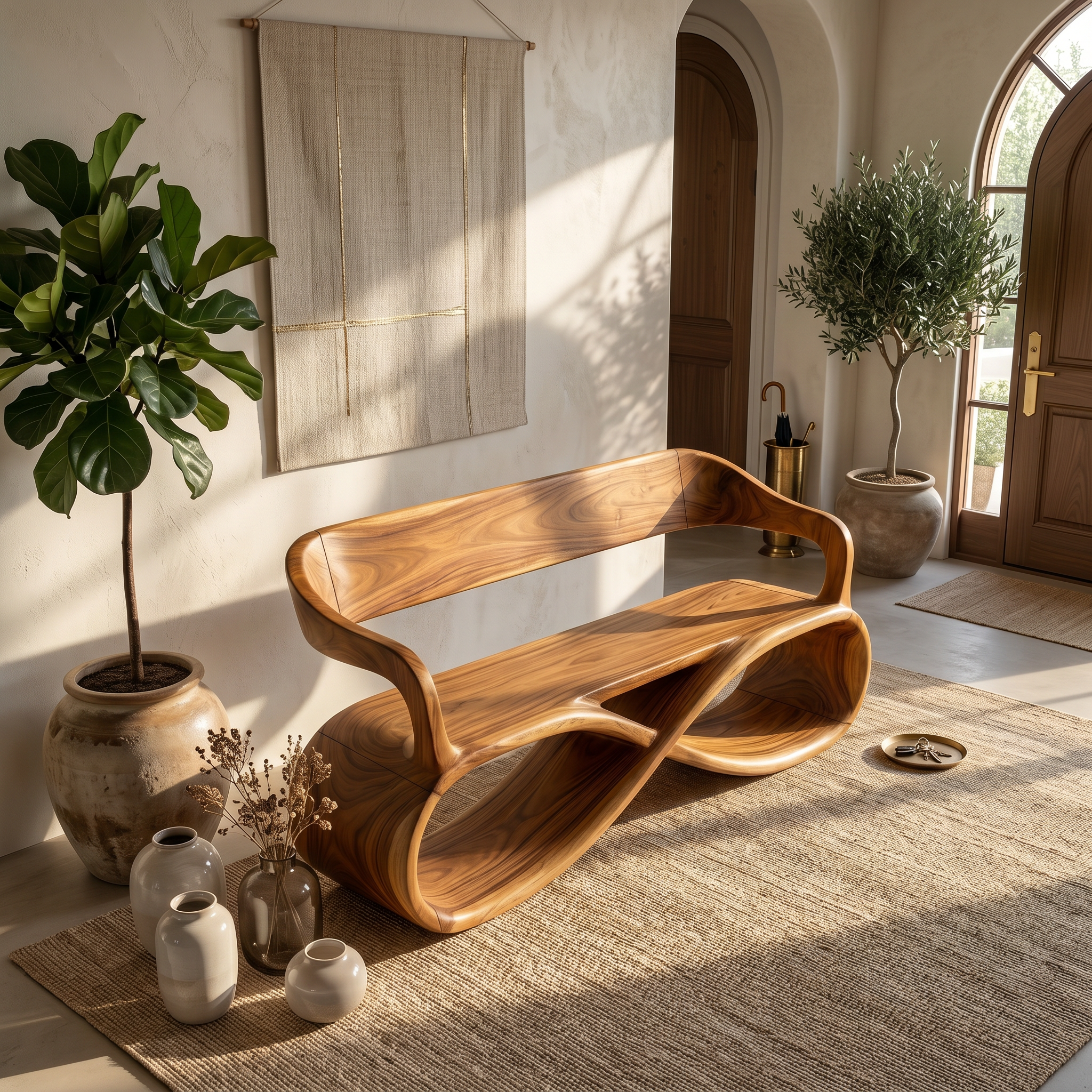 Sculptural Wooden Bench Modern Living Room SILDTTRBEN055