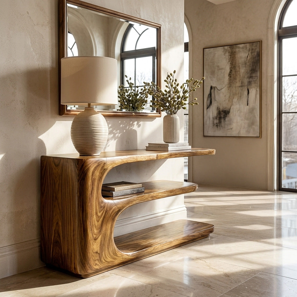 Minimalist Wooden Console Table With 3 Tiers For Entryway Storage RTTHHNCS032
