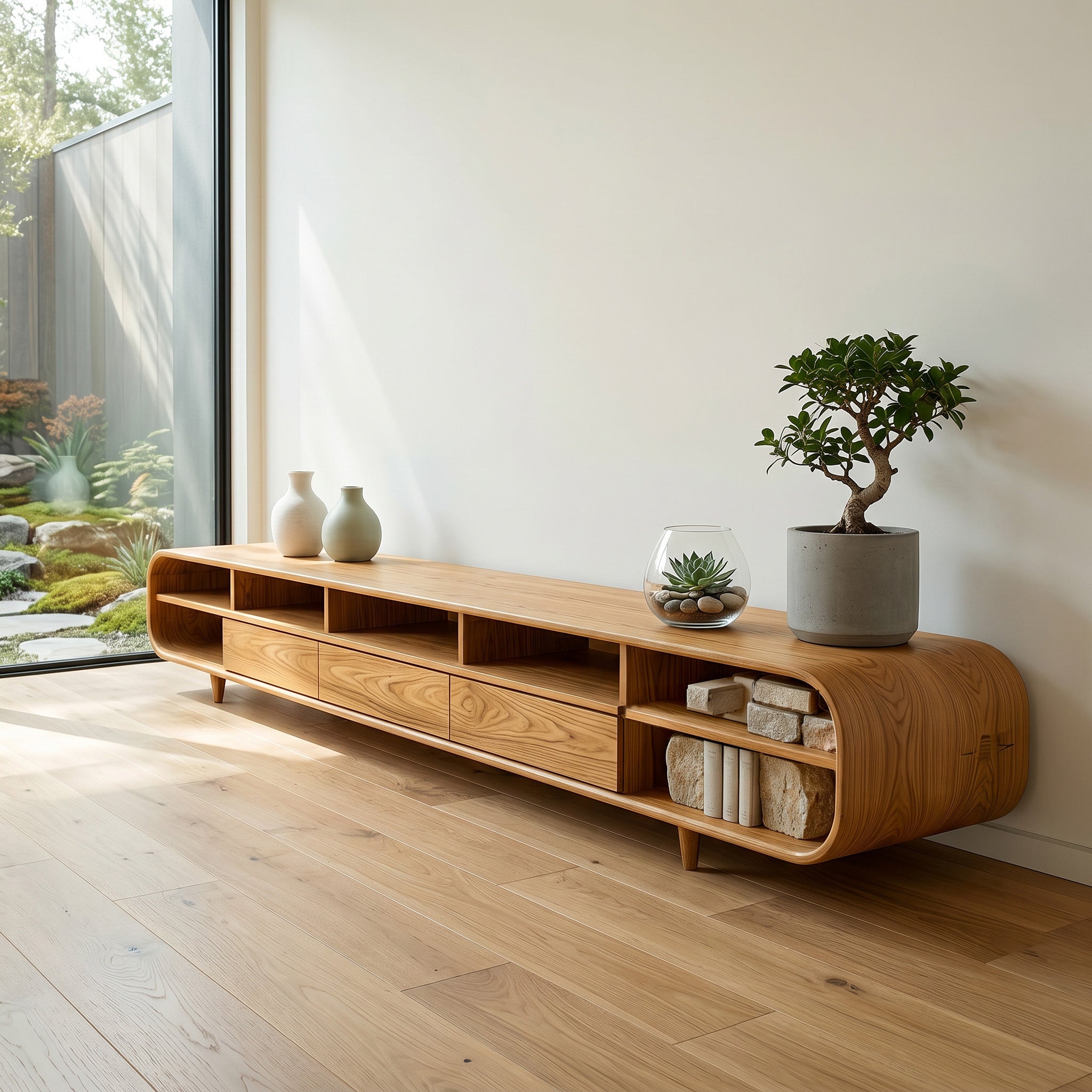 Mid Century Wooden TV Cabinet With Multiple Compartments For Living RTTHHNTVC111