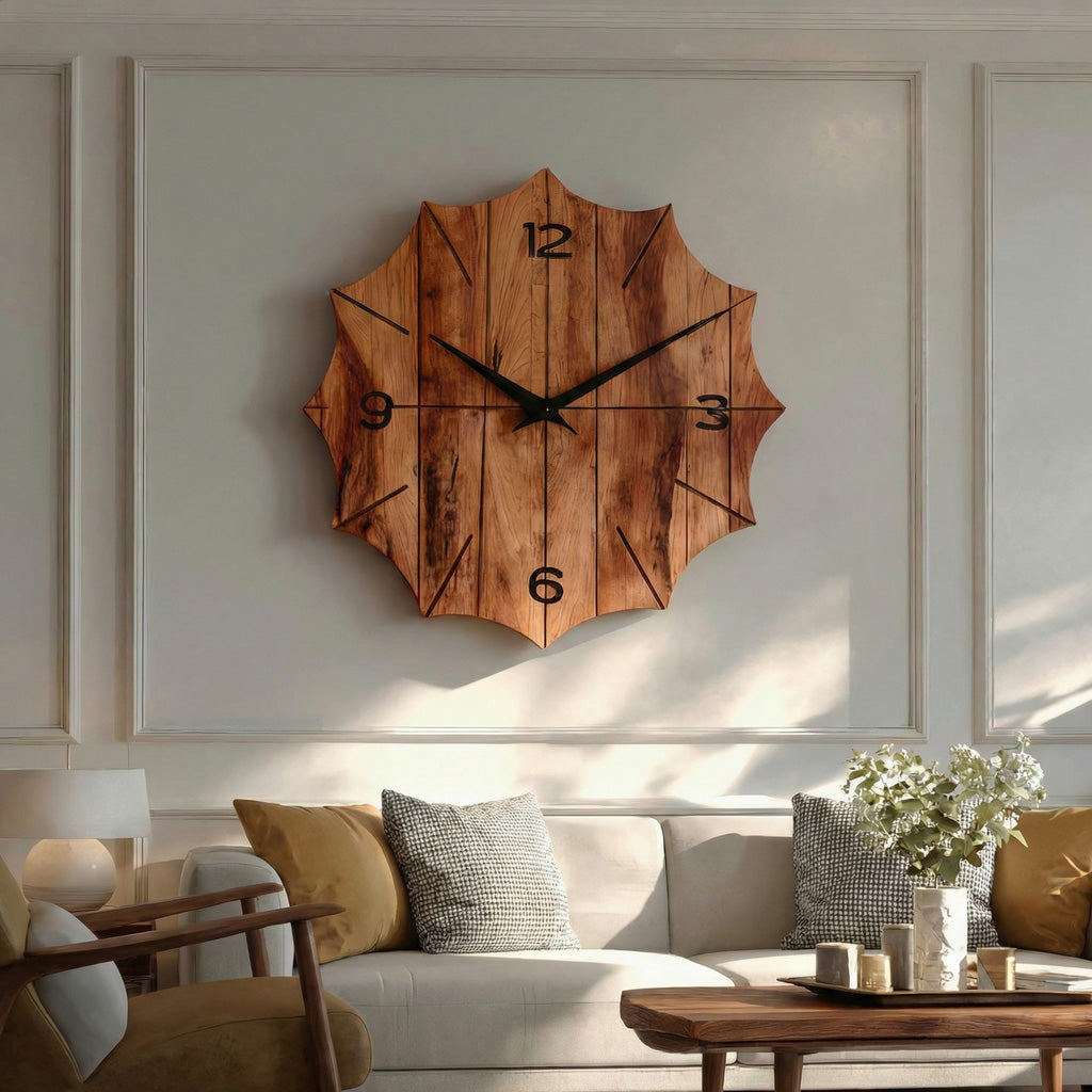 Organic Wooden Wall Clock For Designer Living Room RTTHHNWAC012