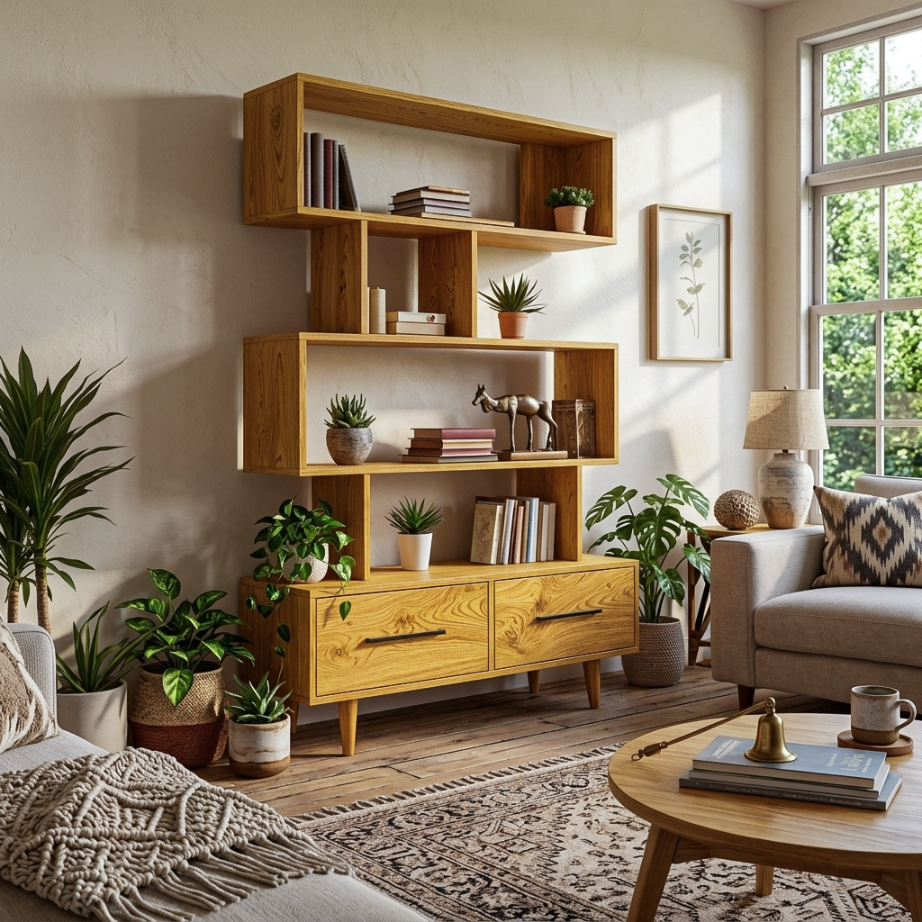 Minimal Natural Wood Bookshelf With Tiers For Home Decor RTTHTTBS118