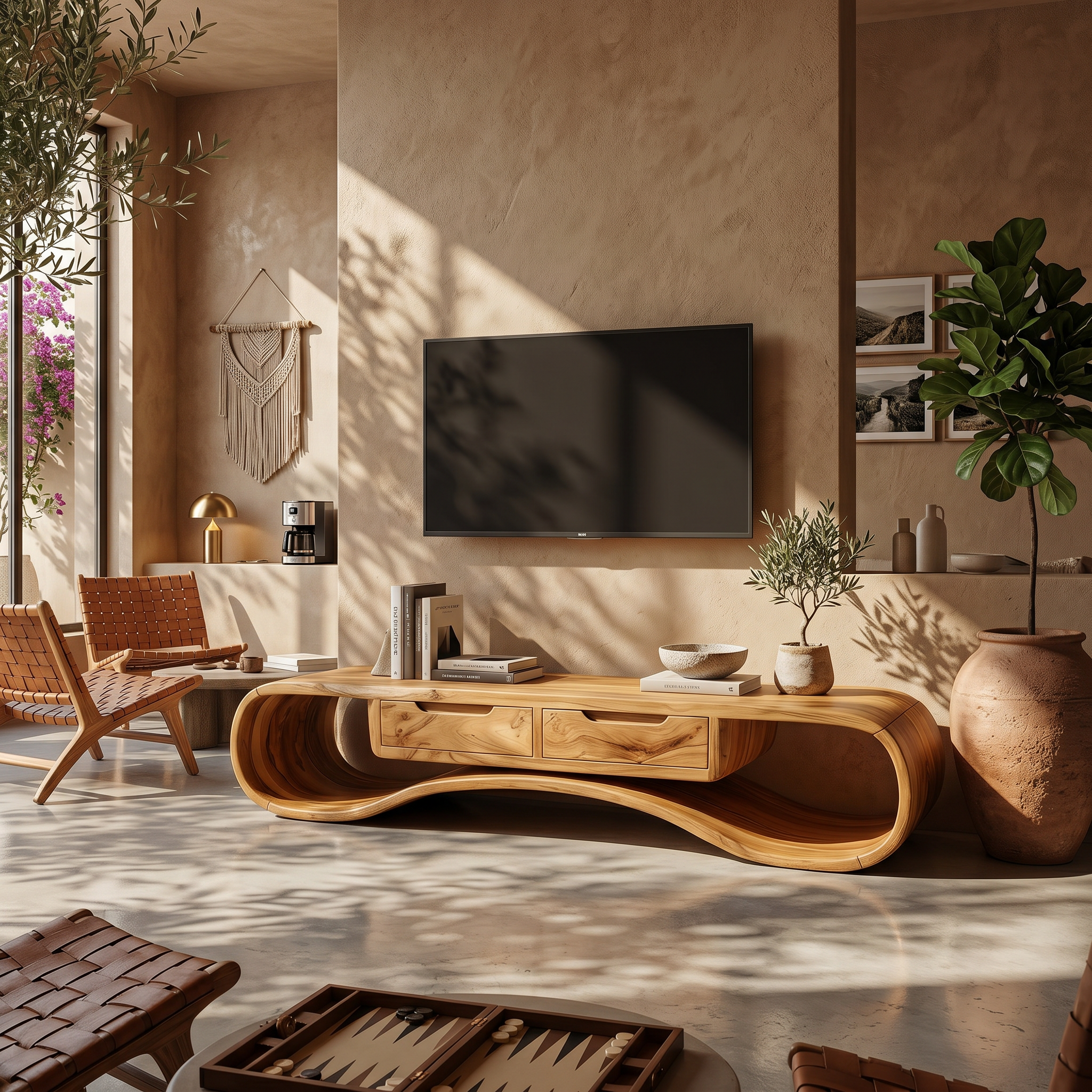Modern Organic TV Cabinet For Glass Wall Pool House SILDTTRTVC102
