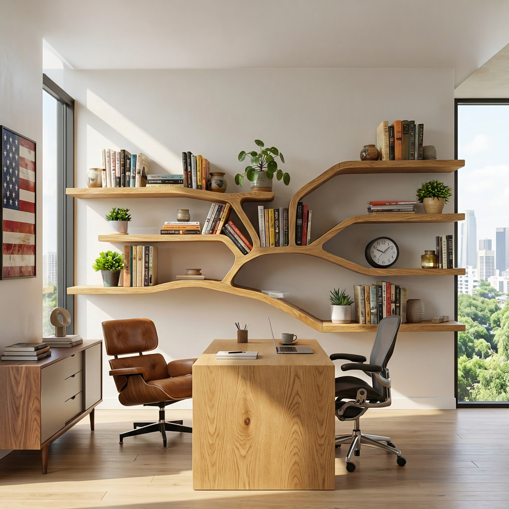 Handcrafted Sculptural Wooden Bookshelf For Living Room Decor RTTHTTBS131