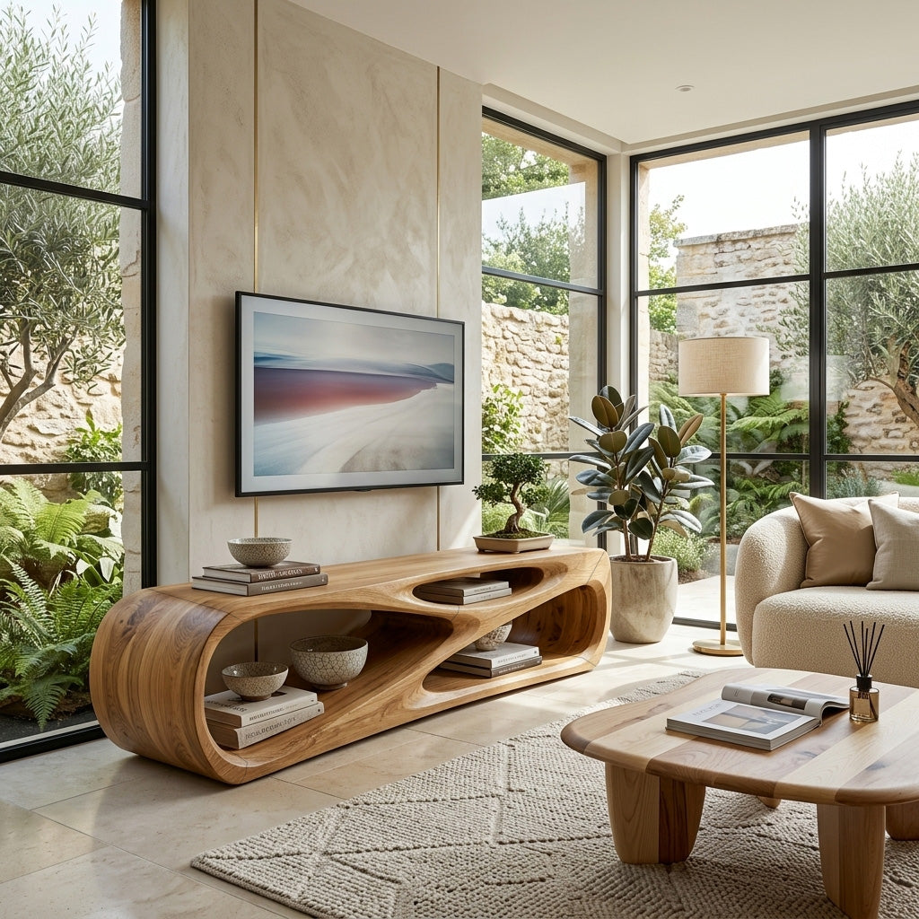 Contemporary Natural Wood Media Console For Living Room Decor RTTHHNTVC105