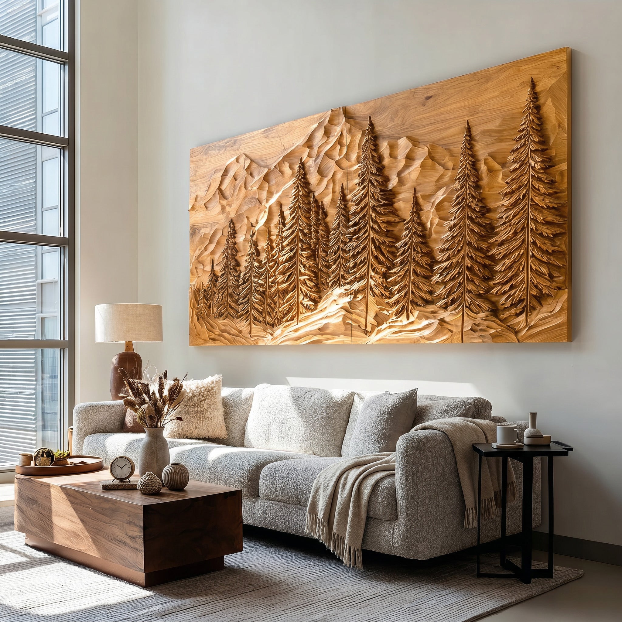 Rustic Forest Mountain Wood Wall Art For Living Room Decor RTTHHNWA210