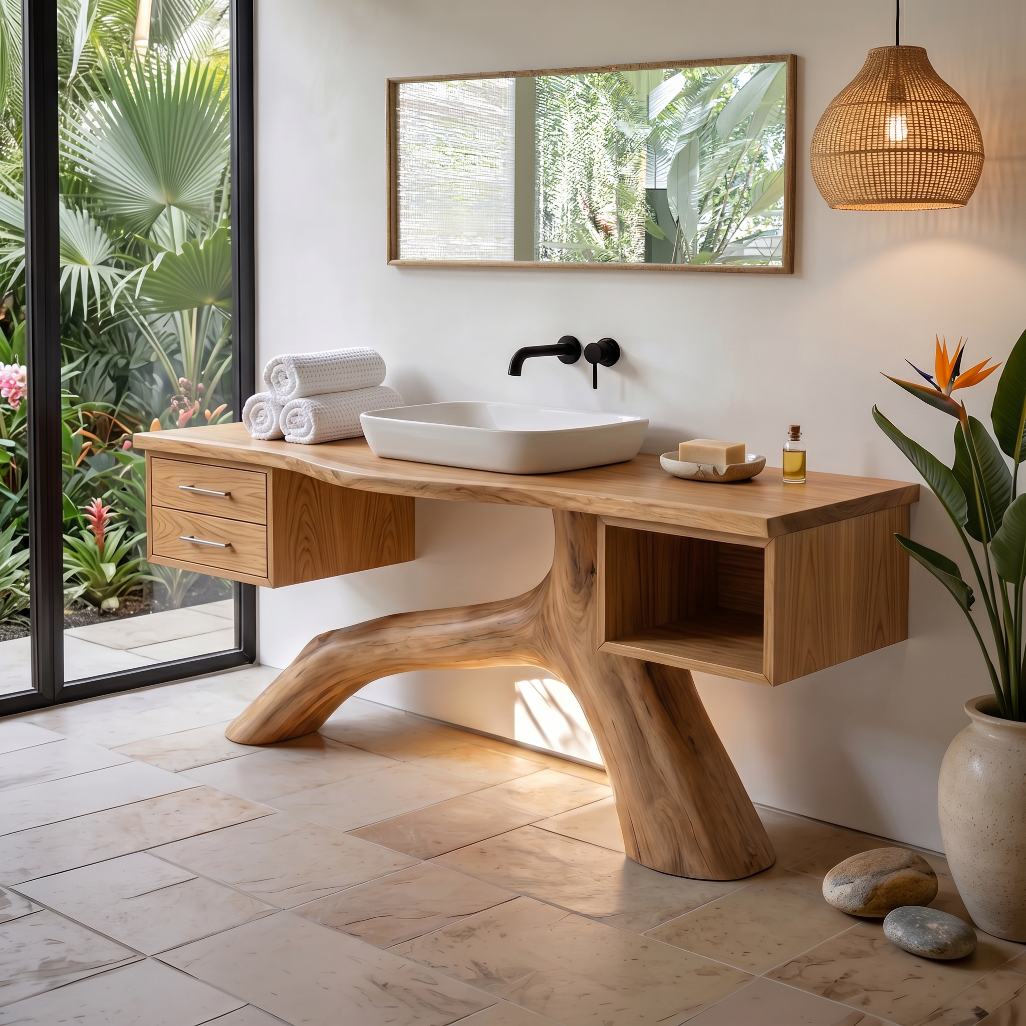 Tropical Double Sink Wood Vanity With Storage Resort Bathroom SILDTTRBRV148