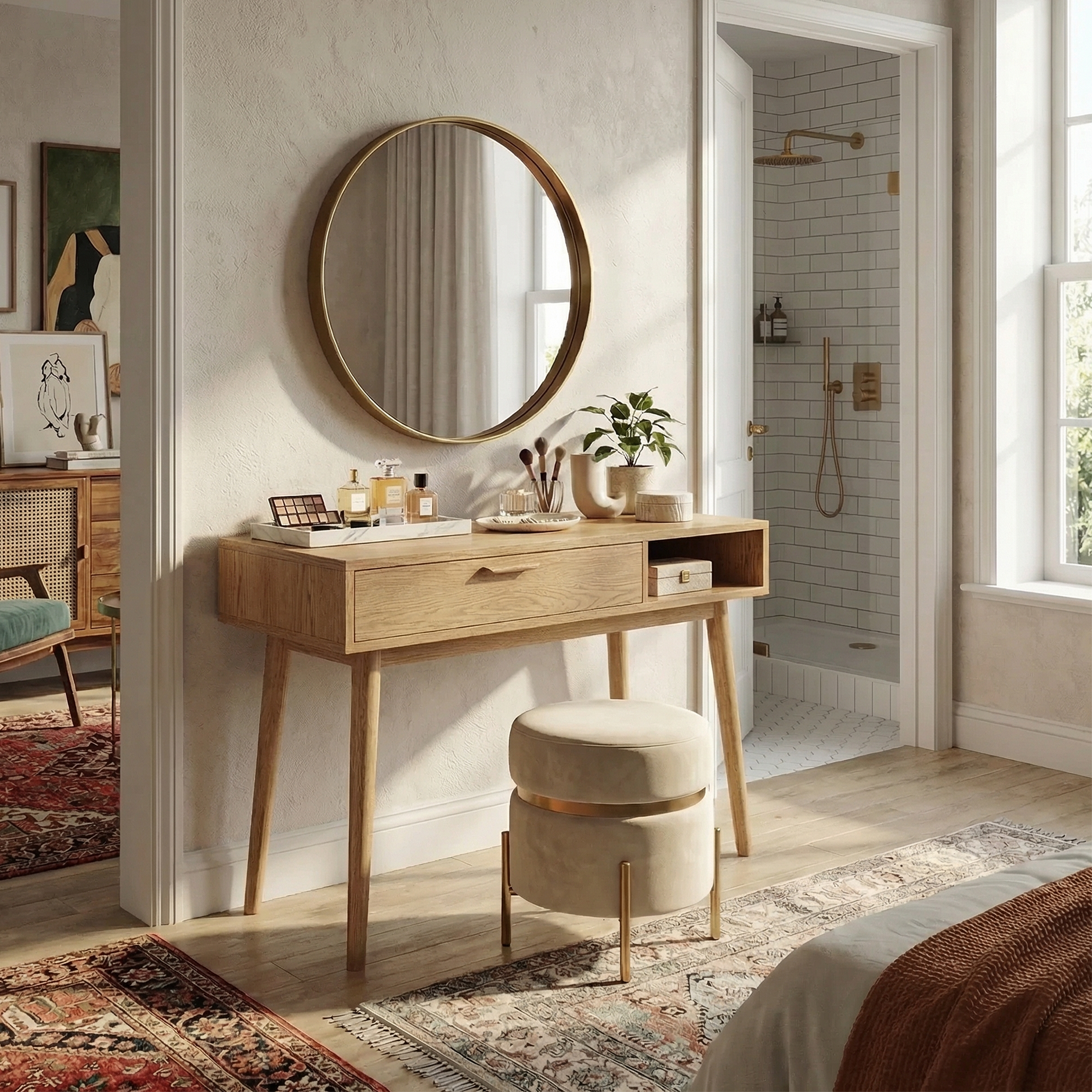 Japandi Makeup Desk Bedroom Dressing Area Personal Beauty Space SILDTTRMV016