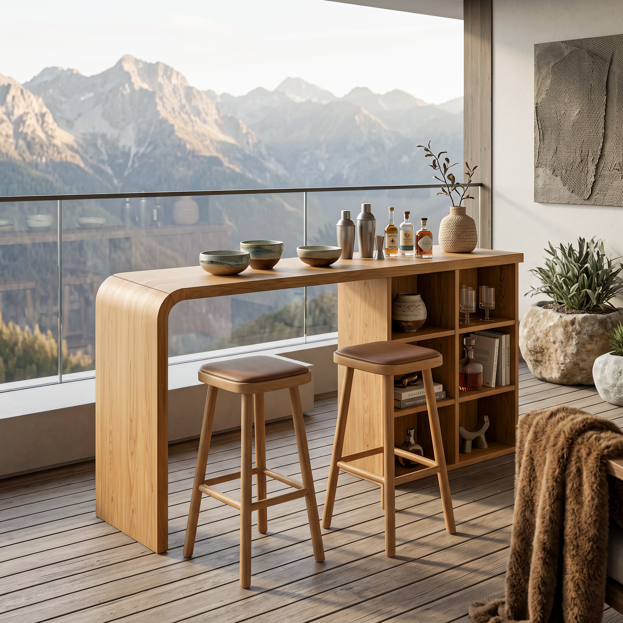 Modern Wooden Bar Table With Storage For Kitchen Or Home Mini Bar SITHTTBTA003