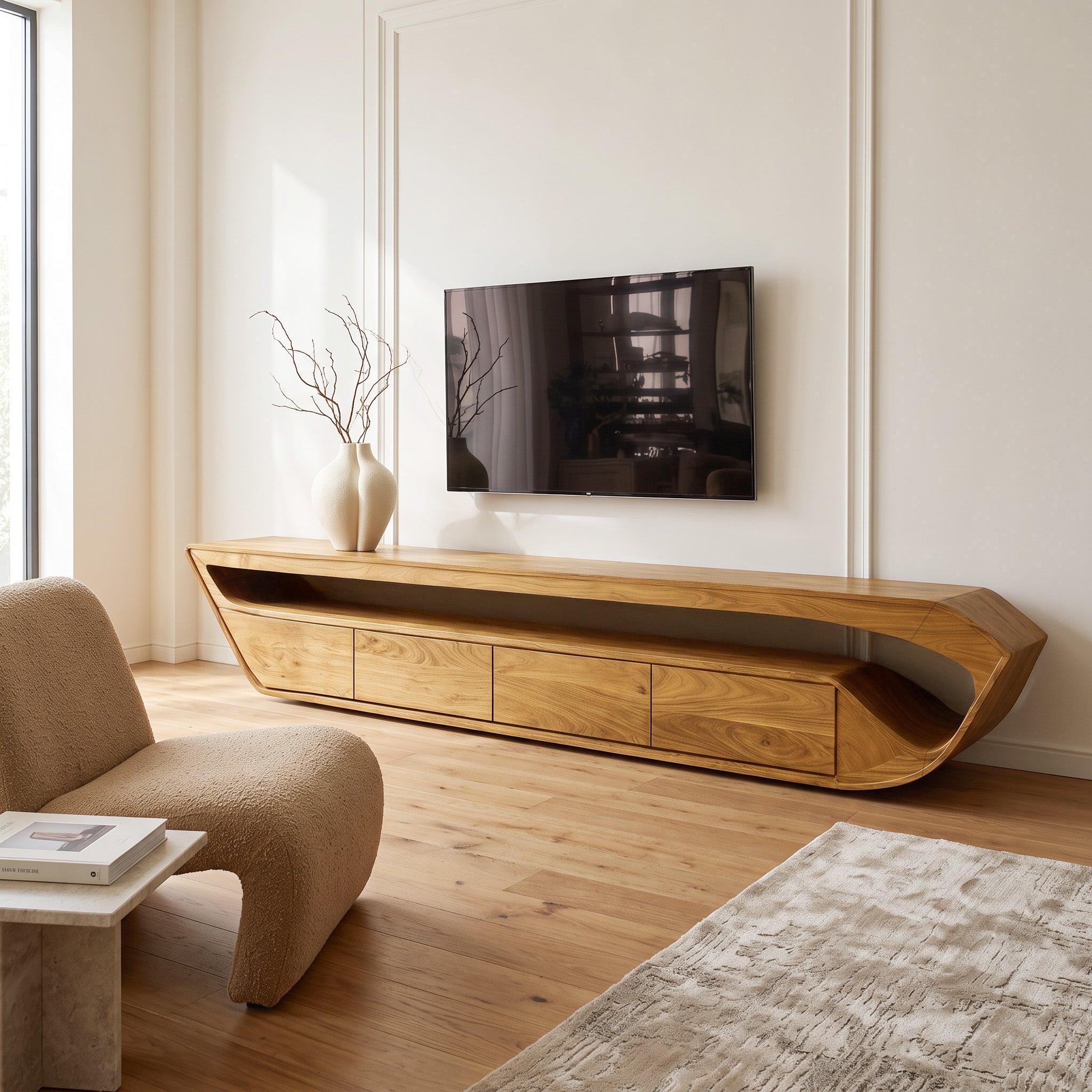 Modern Sculptural TV Console With Drawer For Living Room SITHHNTVC028
