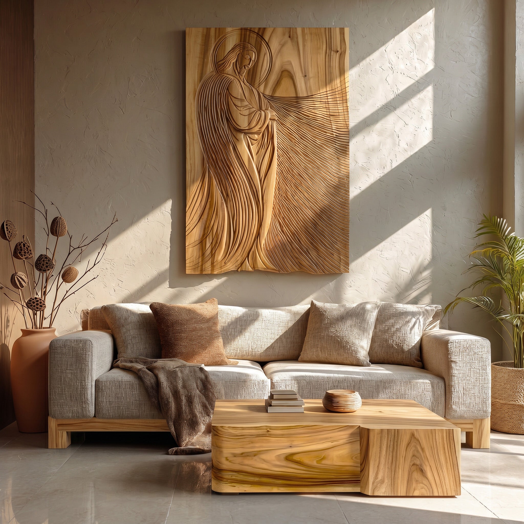 Modern Sacred Wood Carving Wall Art For Living Room RTTHHNWA200