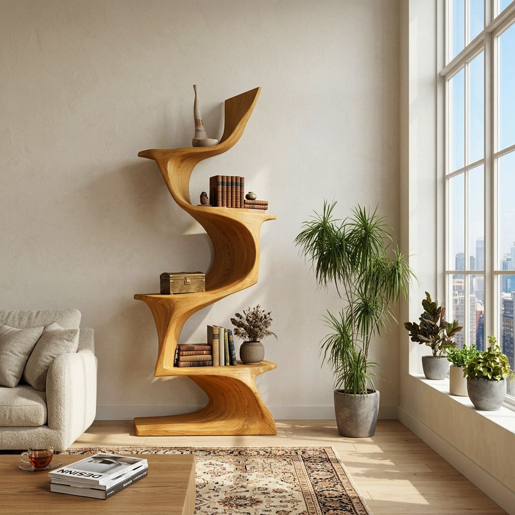 Organic Modern Natural Wood Bookshelf For Home Decor Corner RTTHHNBS171