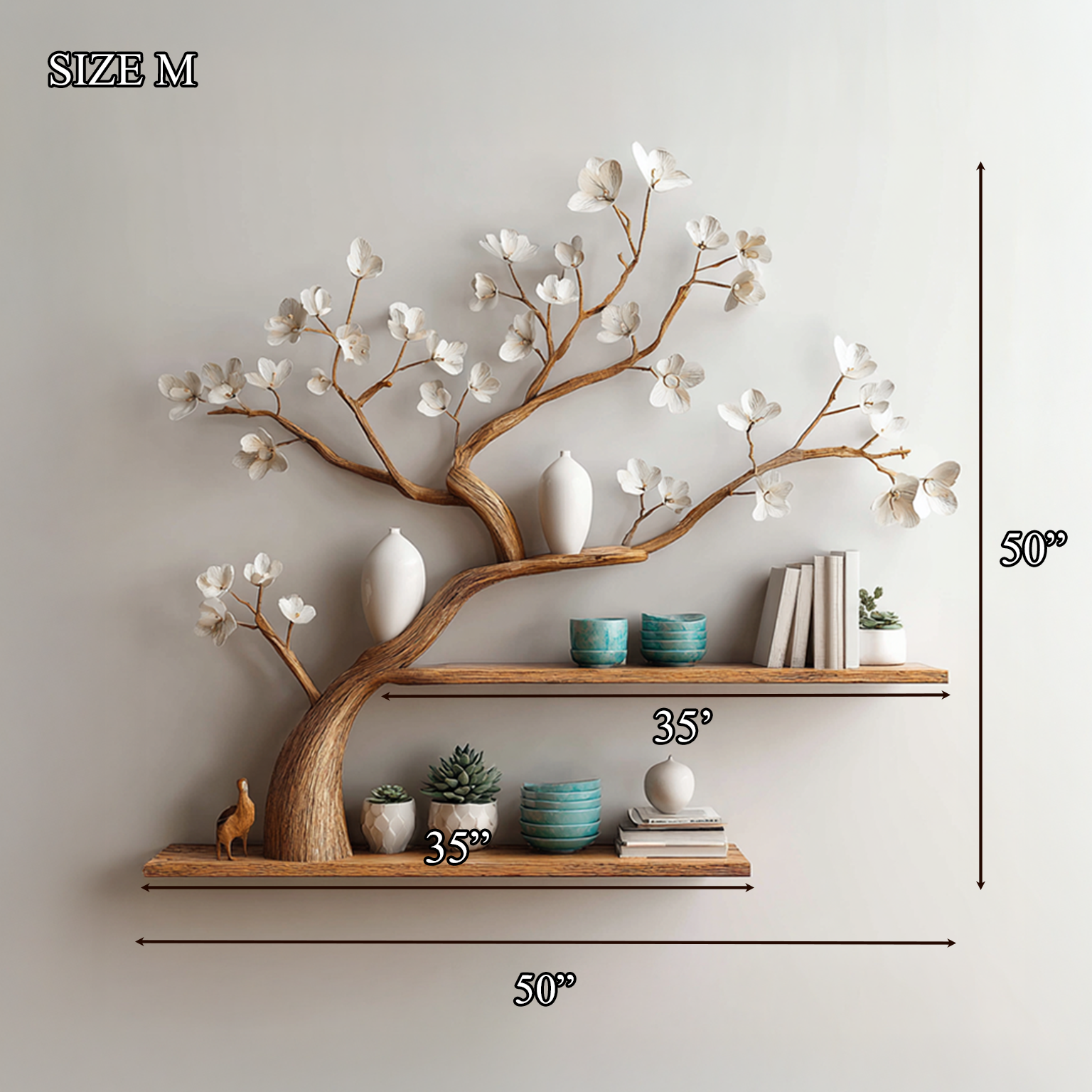Rustic Floral Tree Shelf Living Wall SINLSATBS026