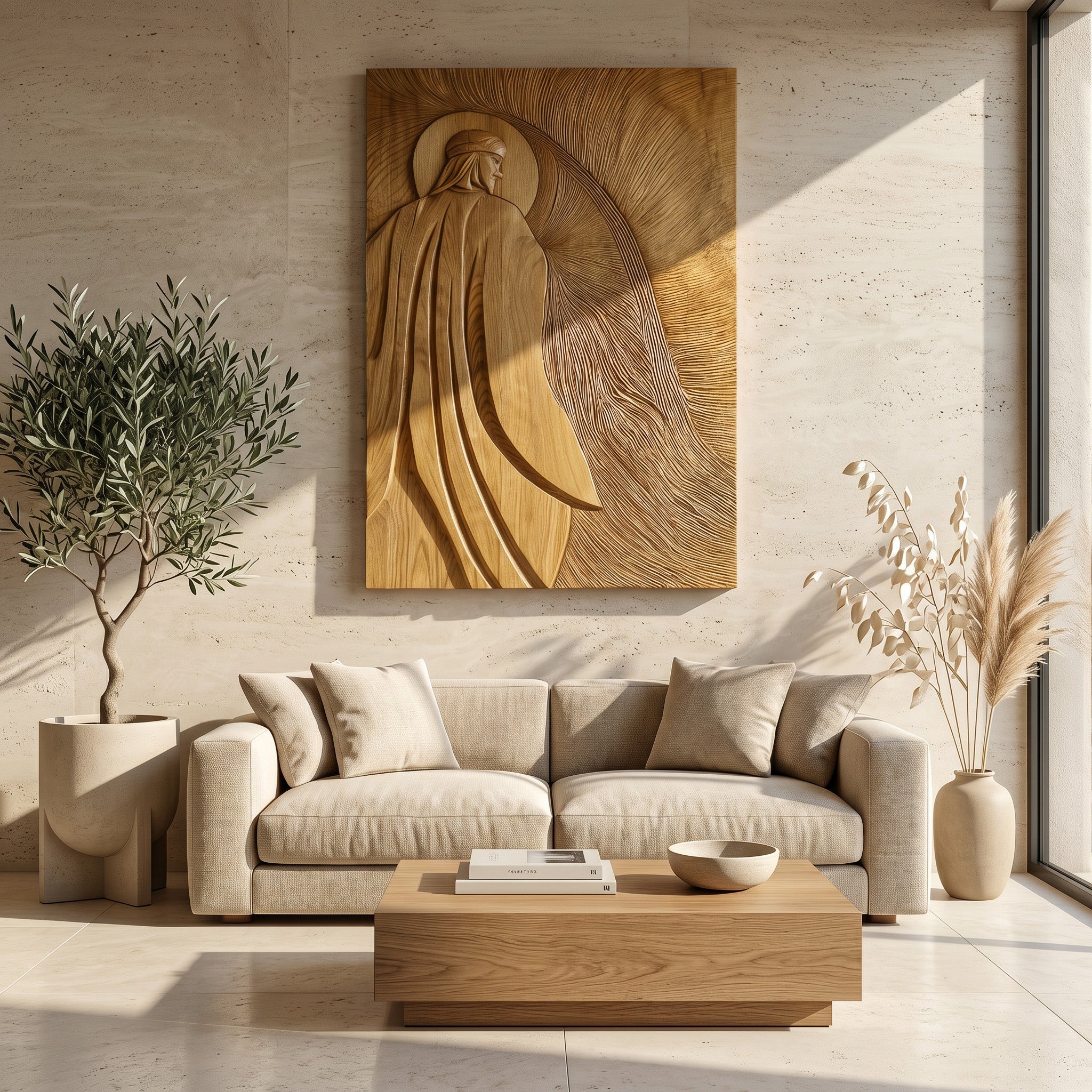 Contemporary Wooden Wall Art With Carved Figure For Living Room RTTHHNWA199