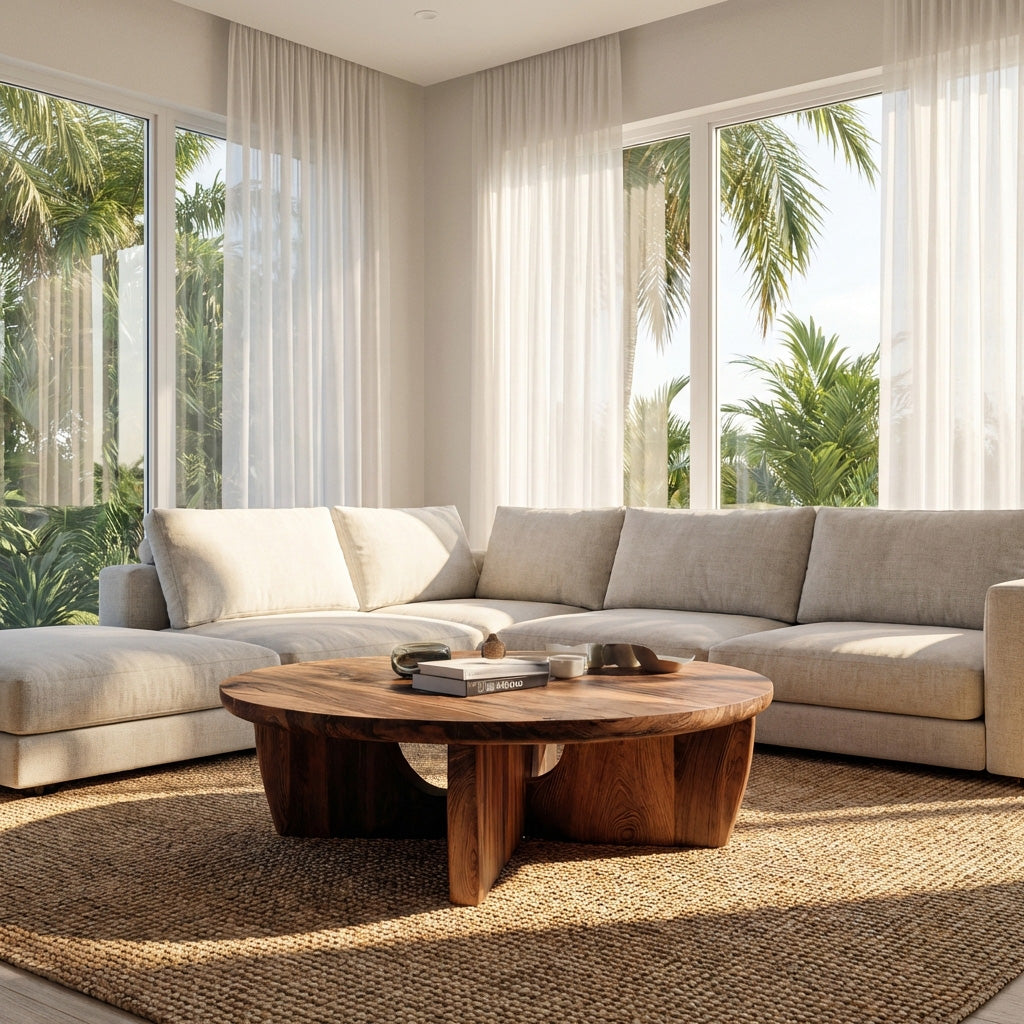Round Wooden Coffee Table Unique Base Design For Home RTTHHNCF067