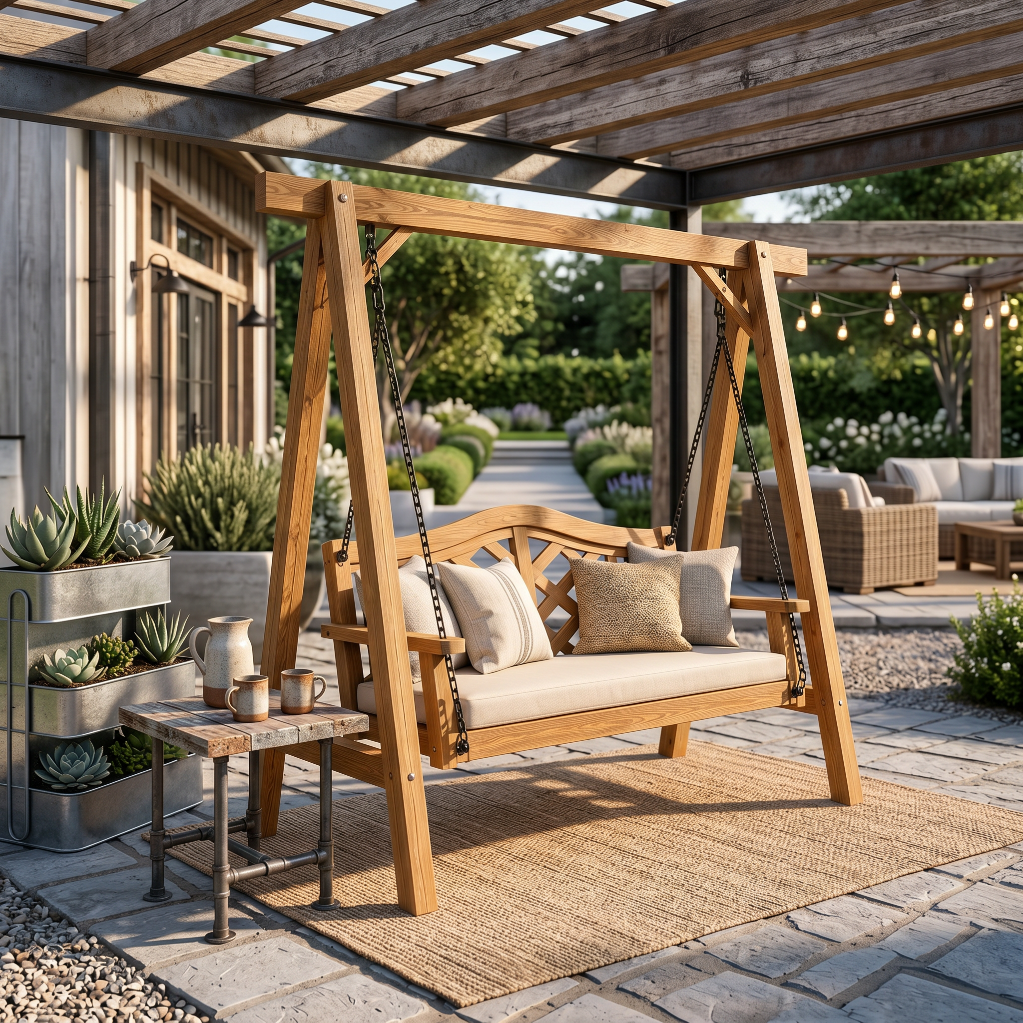 Contemporary Wooden Garden Swing Outdoor Living SILDTTRSWI015