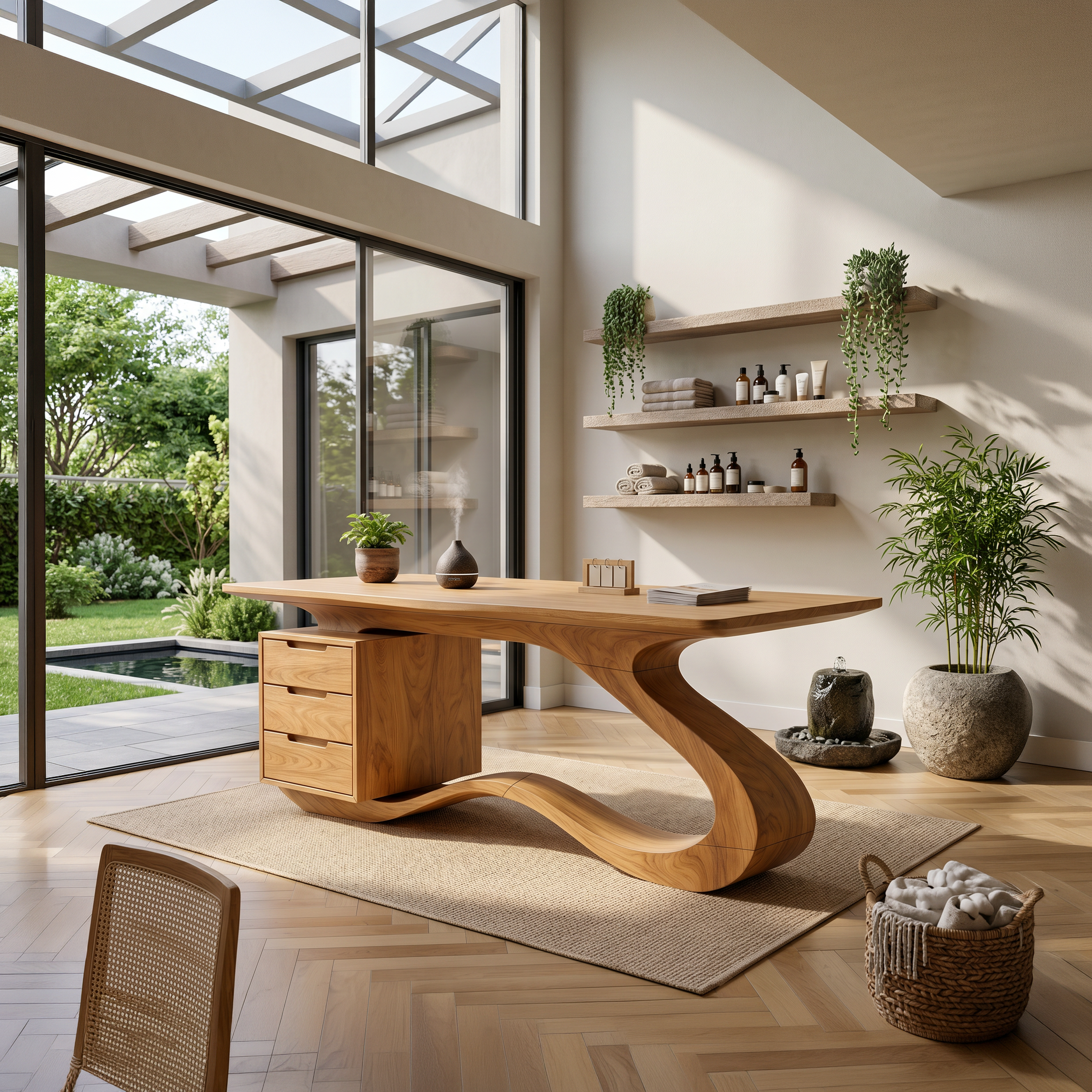 Modern Streamline Desk With Storage Cabinet For Workspace SILDTTNDE040