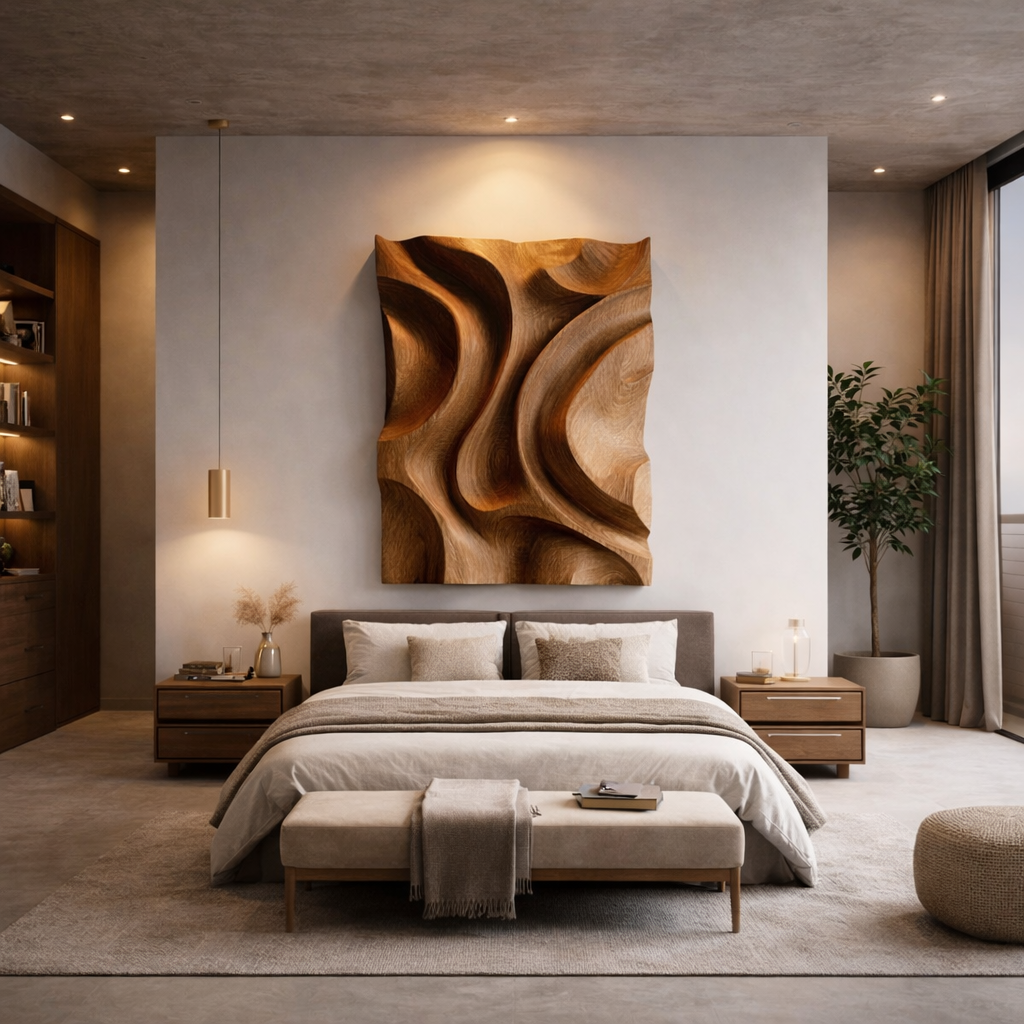 Organic Flow Carved Wood Wall Art Modern Sculptural Decor SINLKIWD015