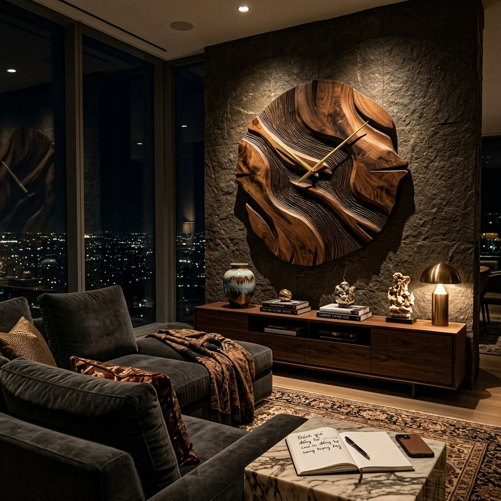 Organic Sculptural Wooden Wall Clock For Living Room RTTHHNWAC020
