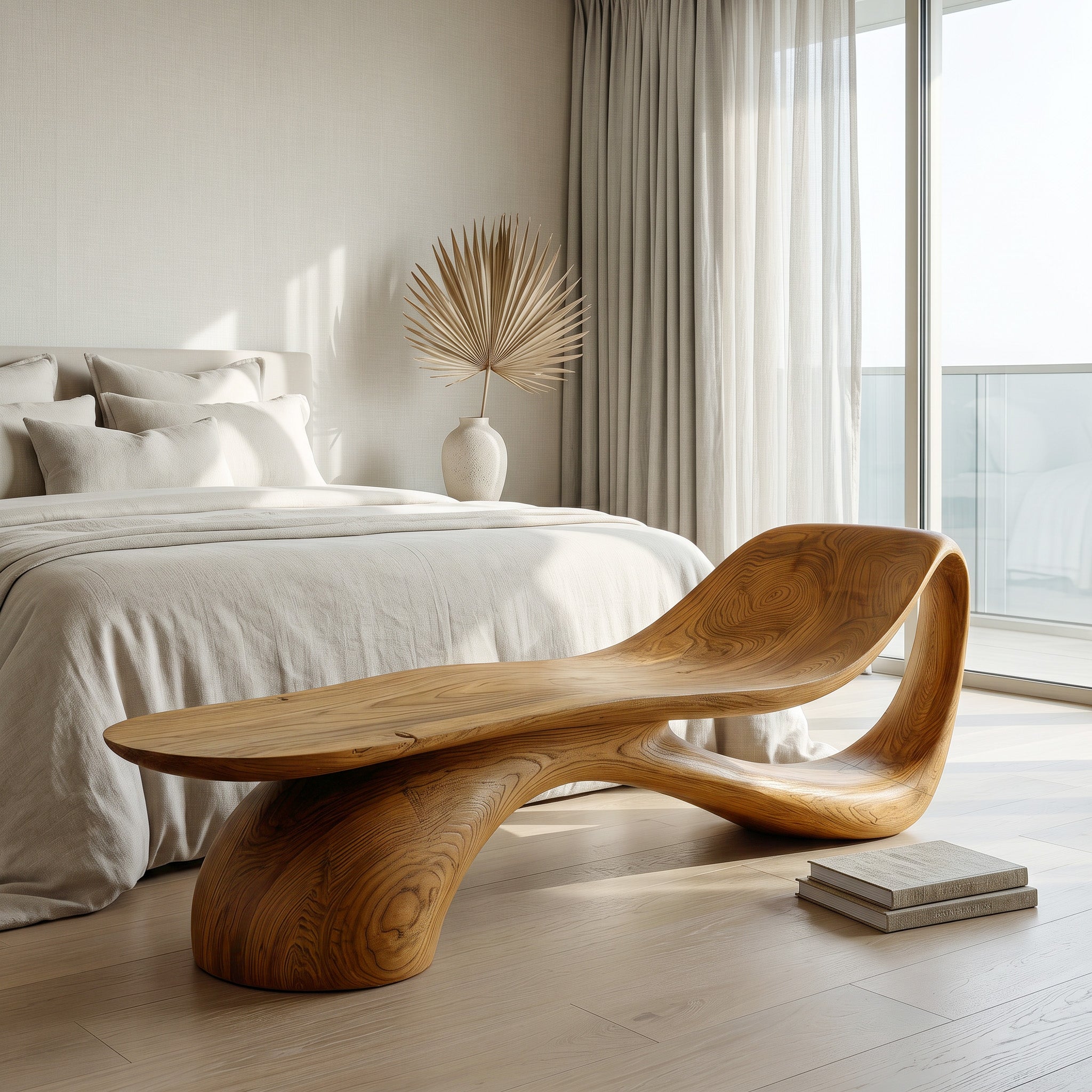 Modern Wooden Bench With Curved Sculptural For Living Decor RTTHHNCHR162