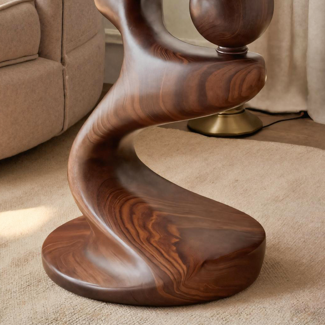 Modern Sculpted Wood Side Table With Artistic Curved Base For Living Room Or Bedroom SITHTTSTA010