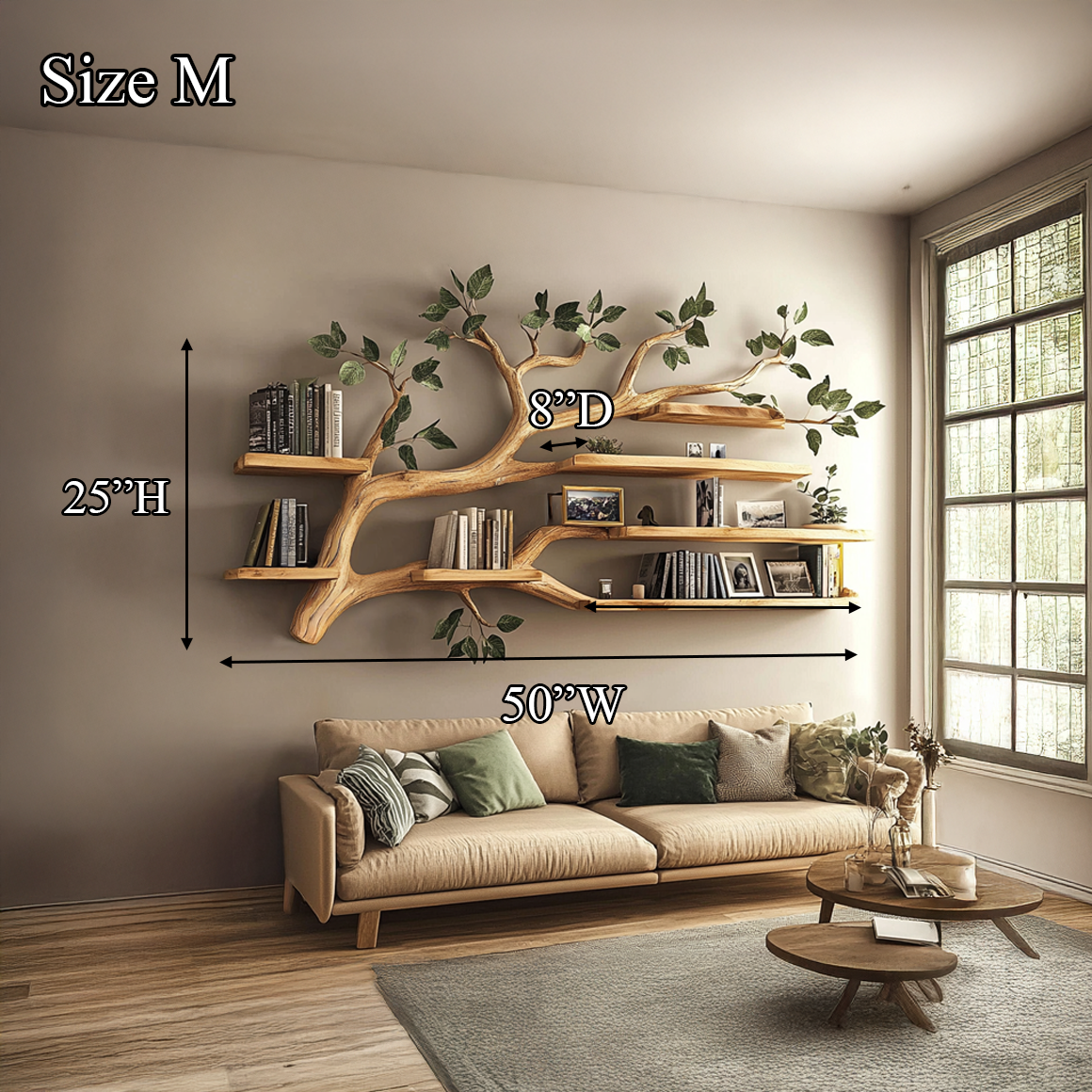 Rustic Tree Wall Shelf Living Room Office Reading Corner SINLSATBS033