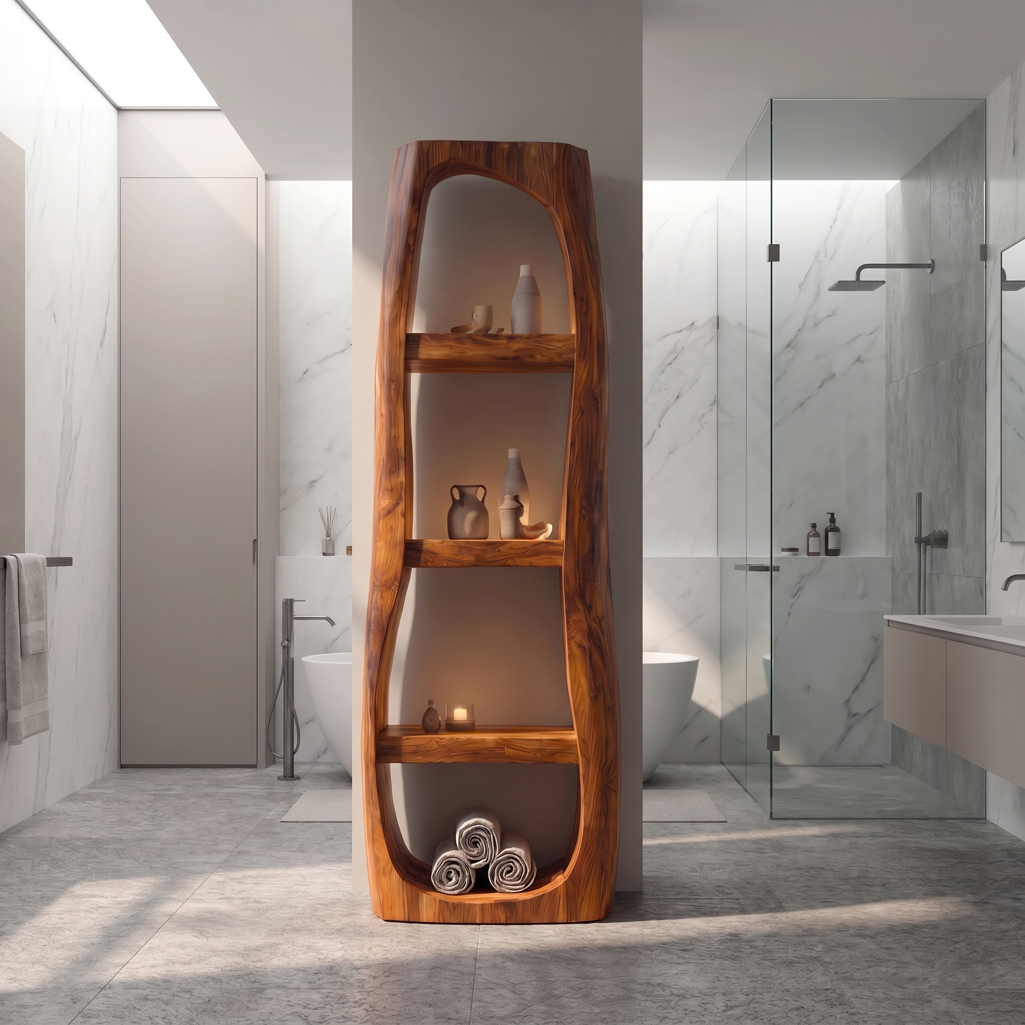 Minimal Bathroom Storage Cabinet With Curved Arched Design For Bathroom SINLSABCT030