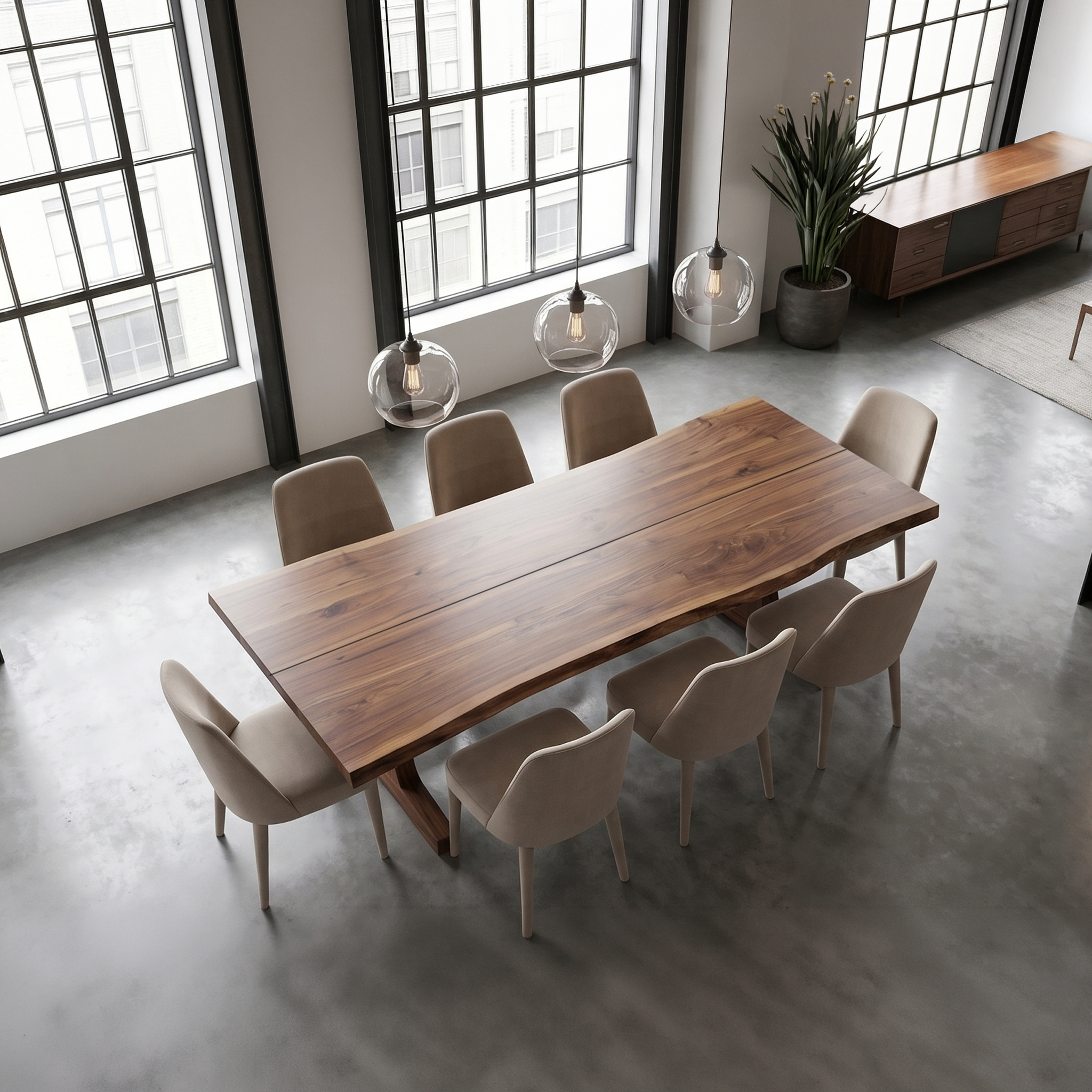 Organic Live Edge Dining Table With Waterfall Wood Base For Dining Room SINLSADT192