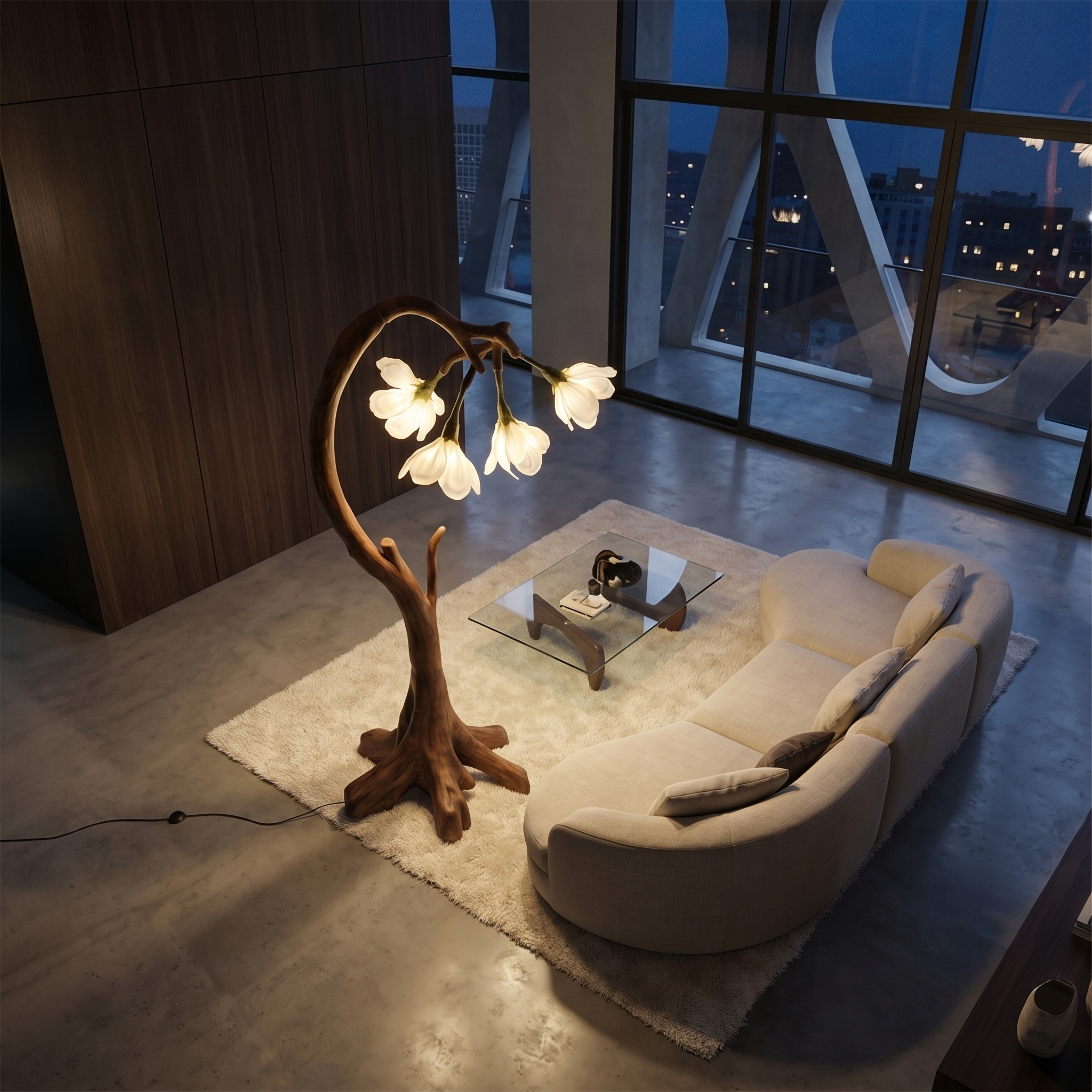 Bloom Floor Lamp With Sculptural Wooden Stand For Living Room And Bedroom SINLSAFLP072