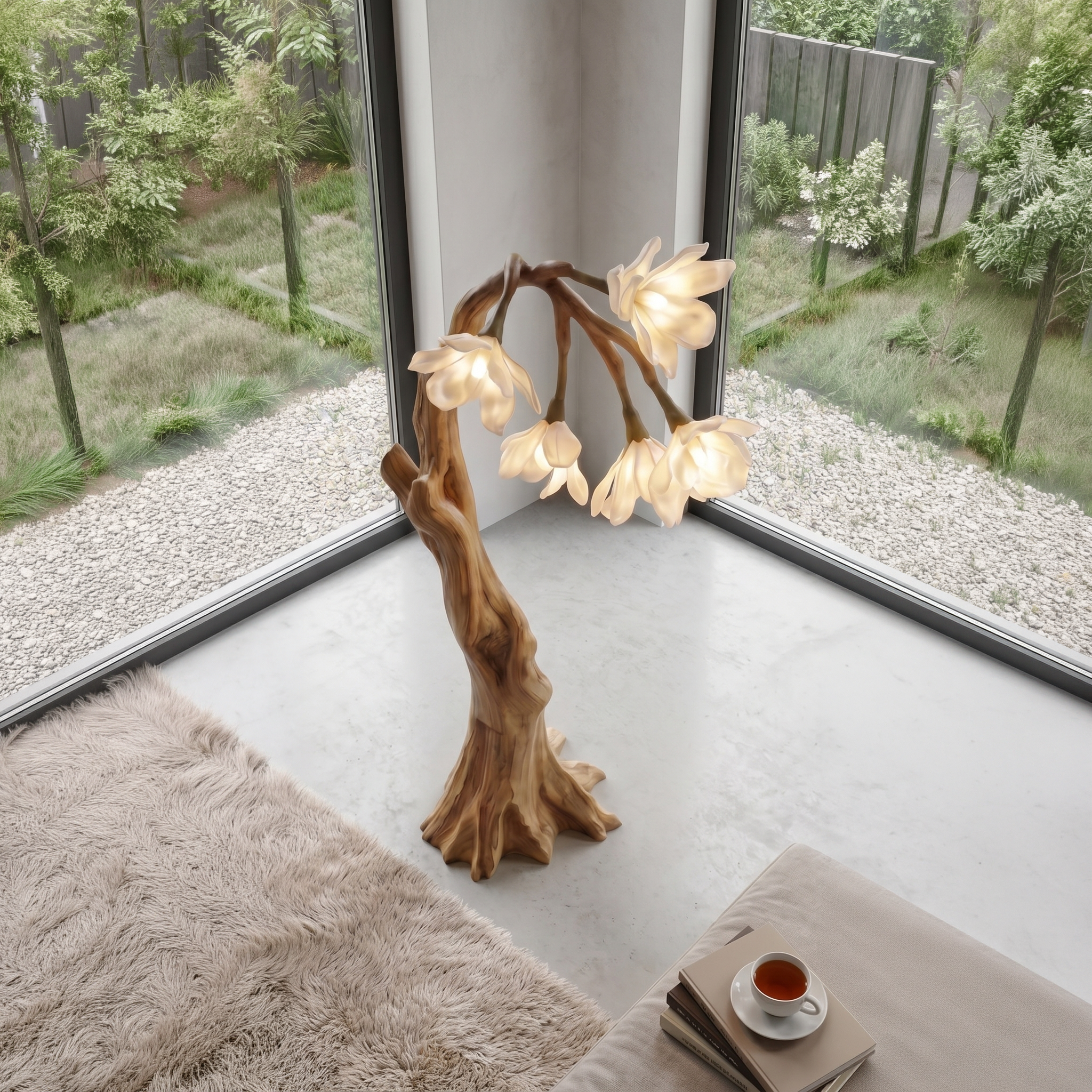 Botanical Standing Lamp With Flower Shade For Living Room And Bedroom SINLSAFLP076