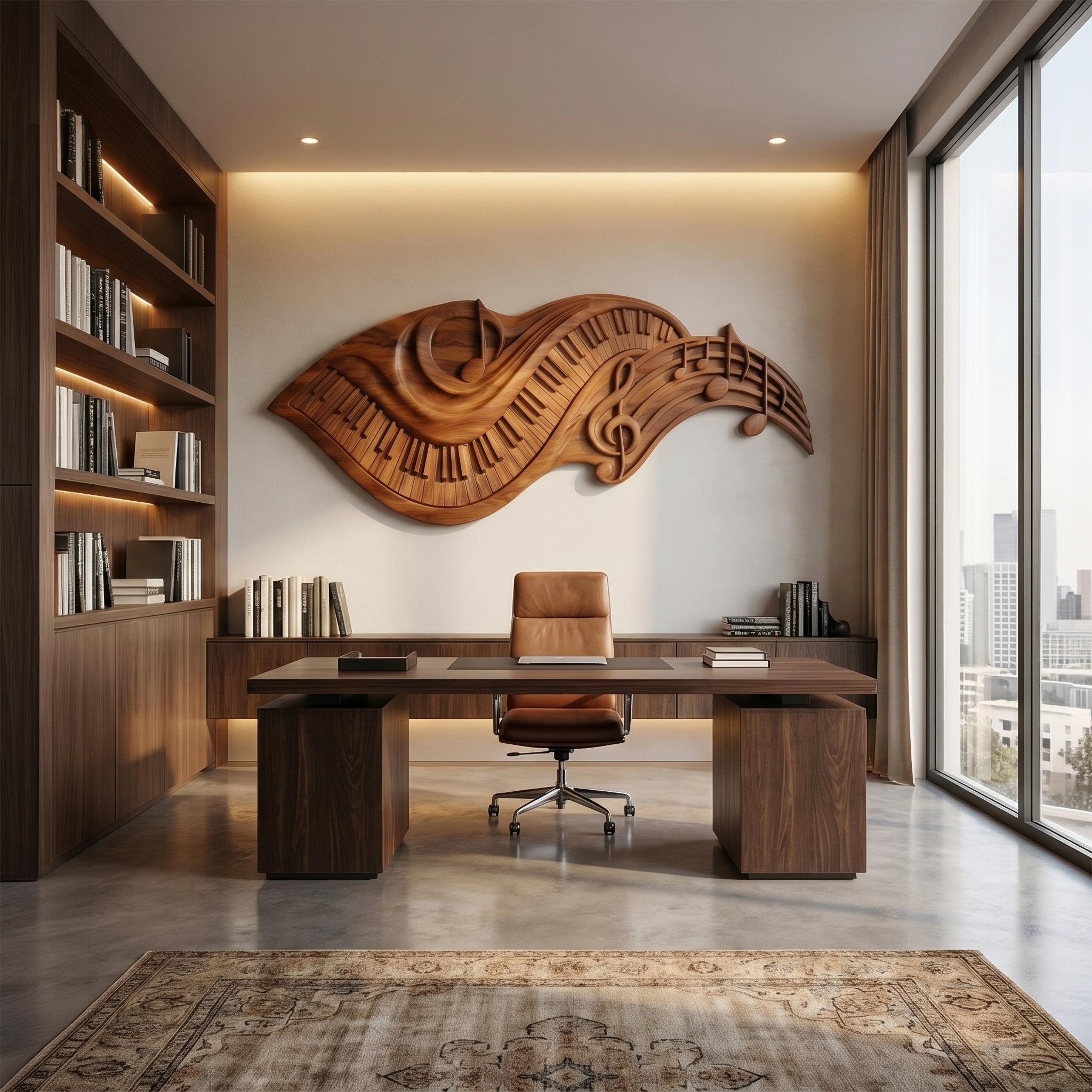 Flowing Piano Keys Wooden Wall Art For Living Room SINLSAWD075
