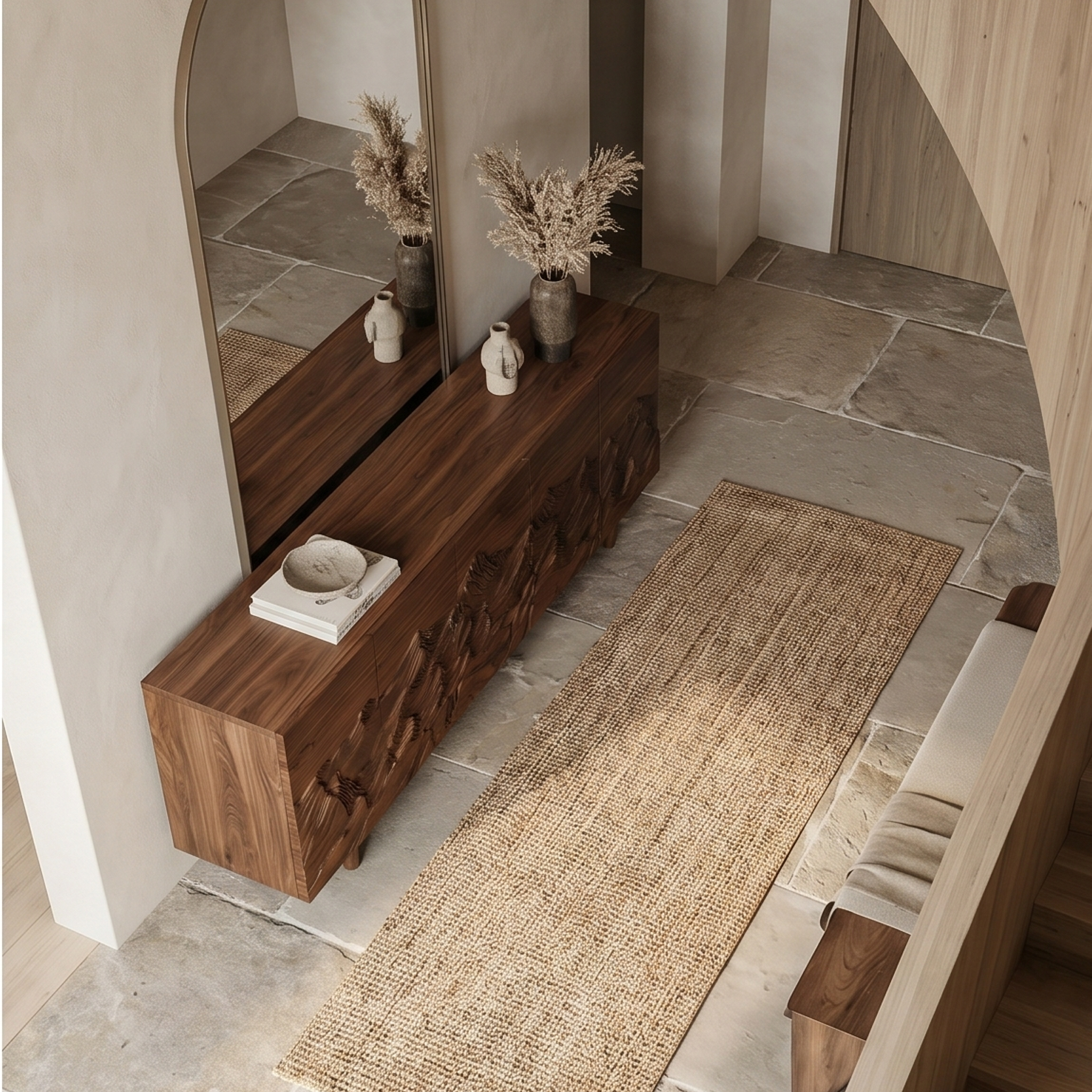 Rustic Mountain Sunrise Sideboard With Hand Carved Wood Doors For Living Room And Entryway SINLSASC519