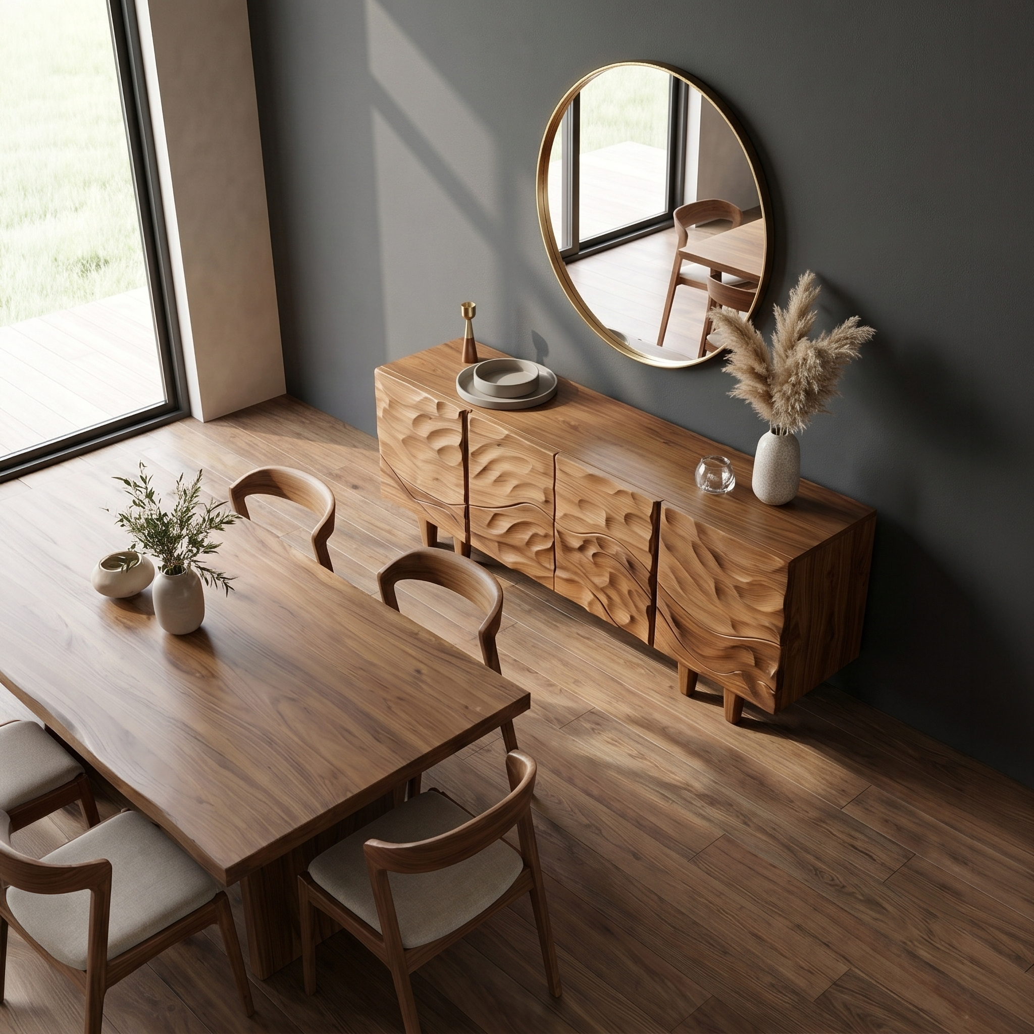Sculptural Sideboard With Flowing Wood Grain Doors For Living Room SINLSASC520