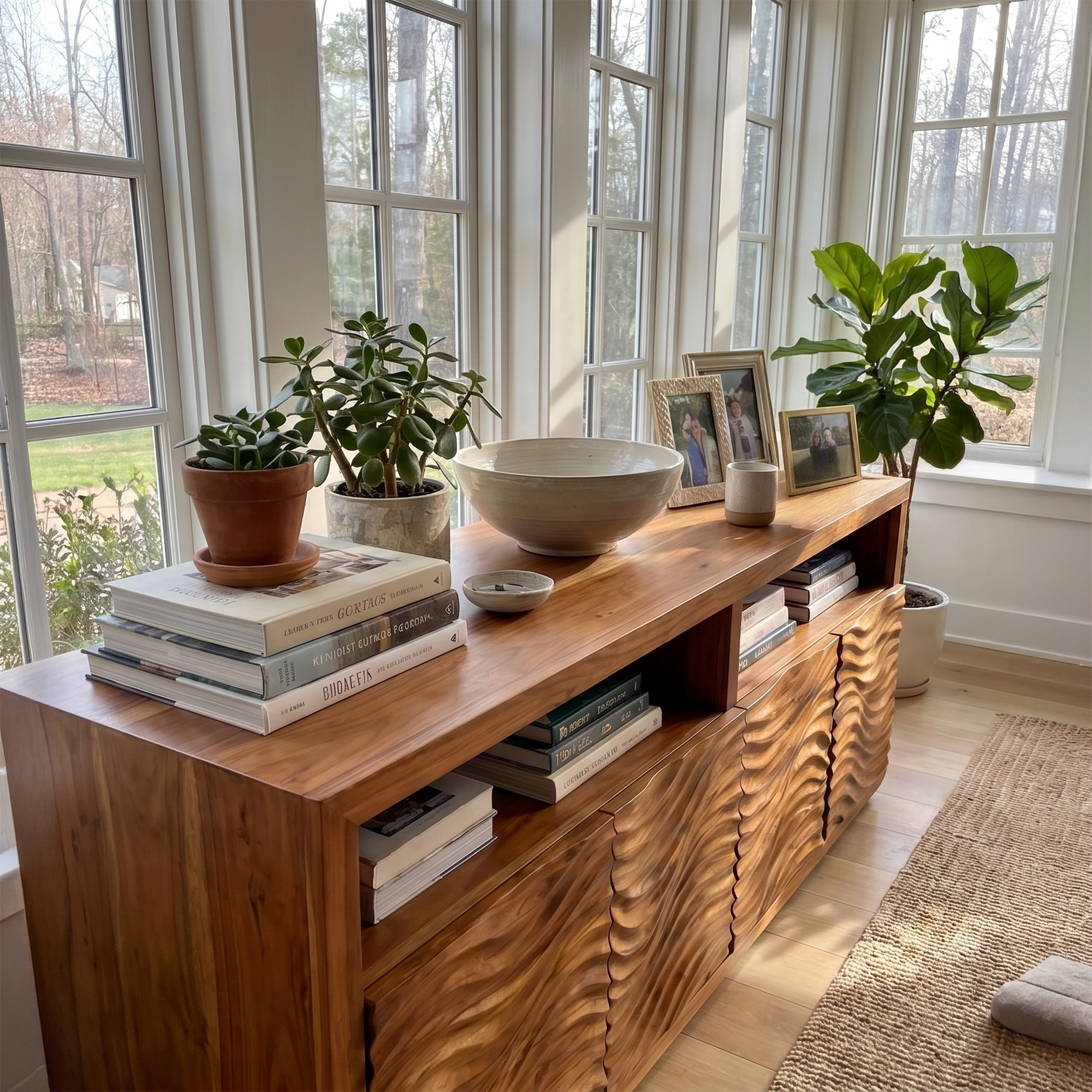 Contemporary Sideboard With Carved Wood Doors And Functional Storage For Living Room SINLSASC527