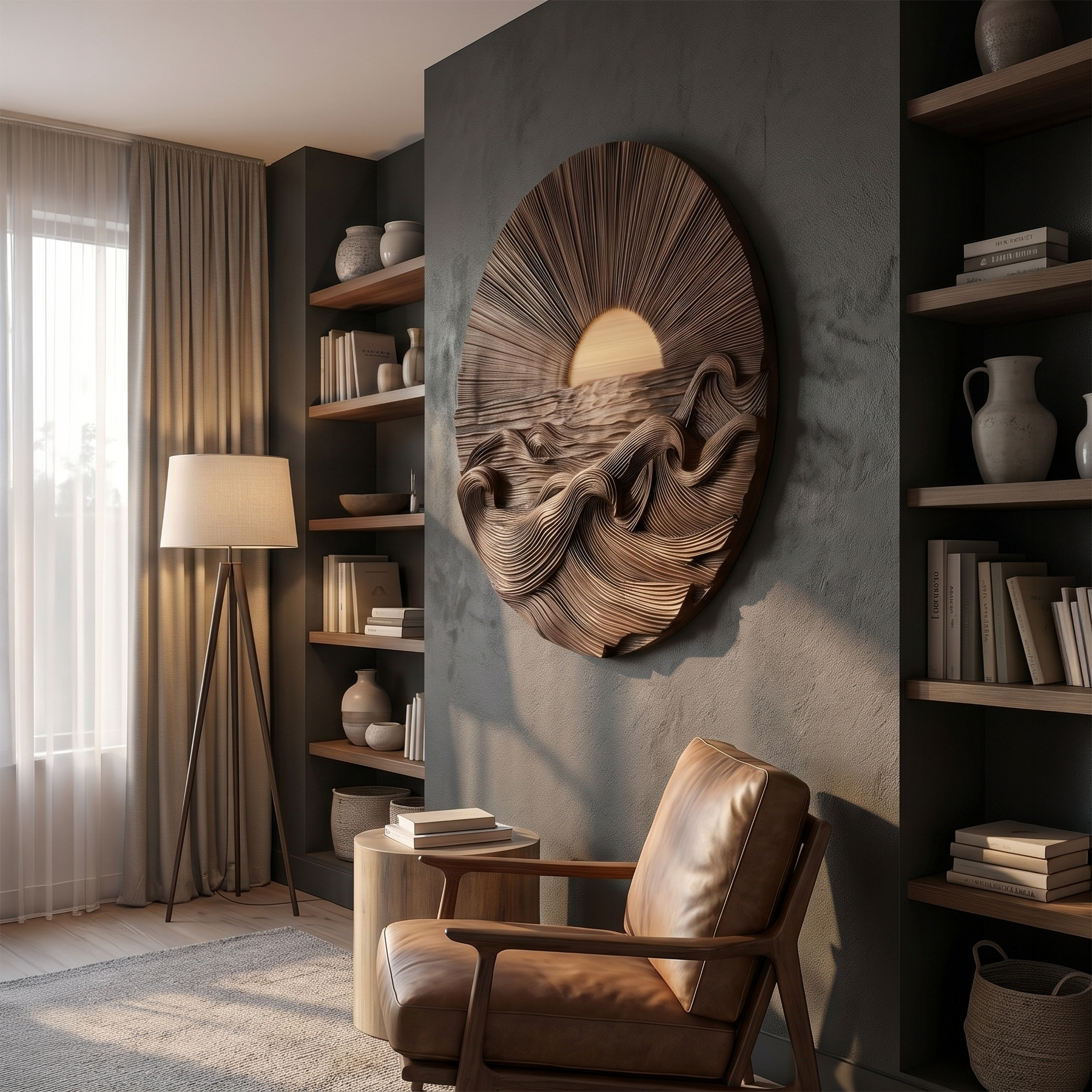 Organic Sunrise Wooden Wall Art For Living Room And Entryway SINLSAWD091