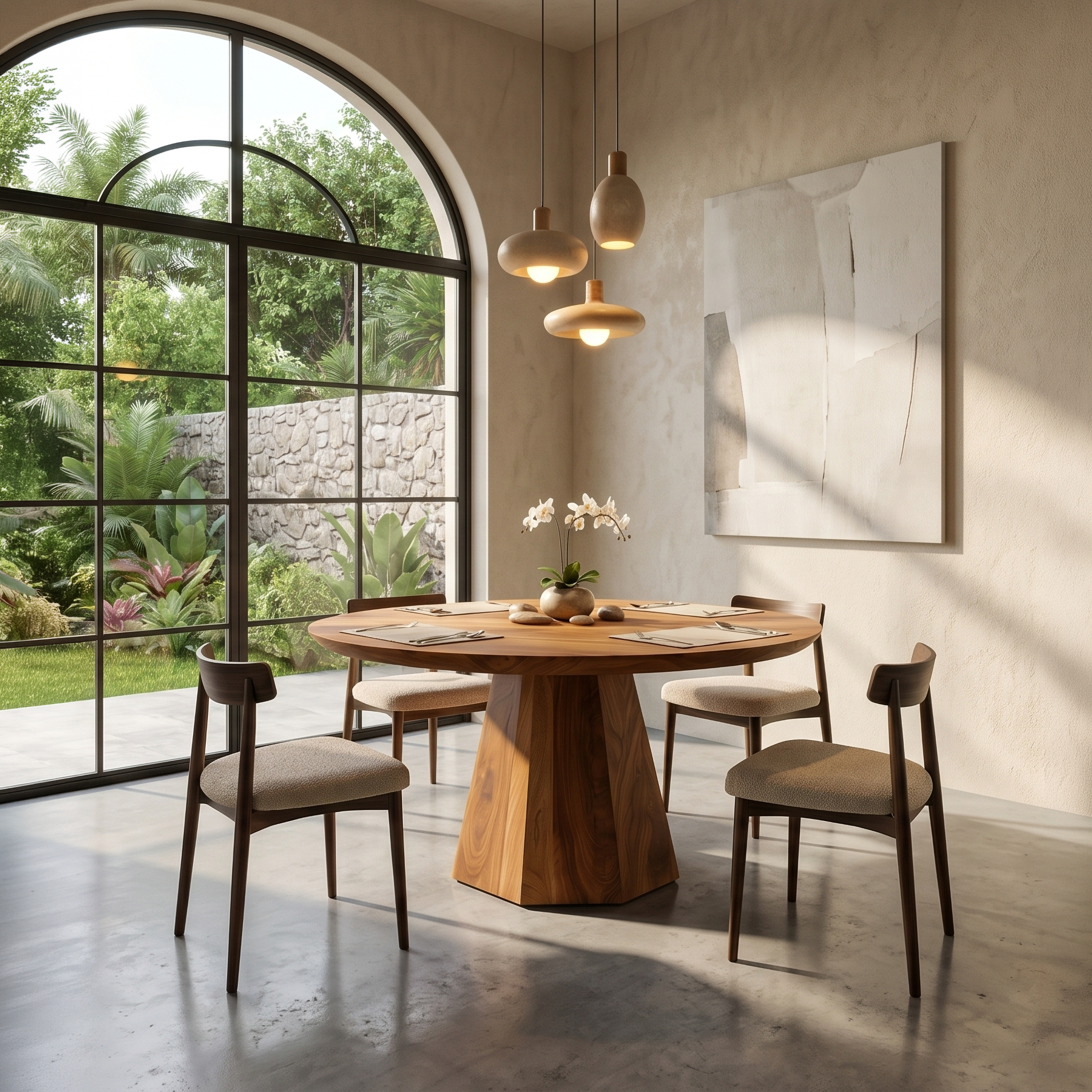 Mid Century Dining Table With Tapered Sculptural Pedestal For Dining Room SINLSADT195