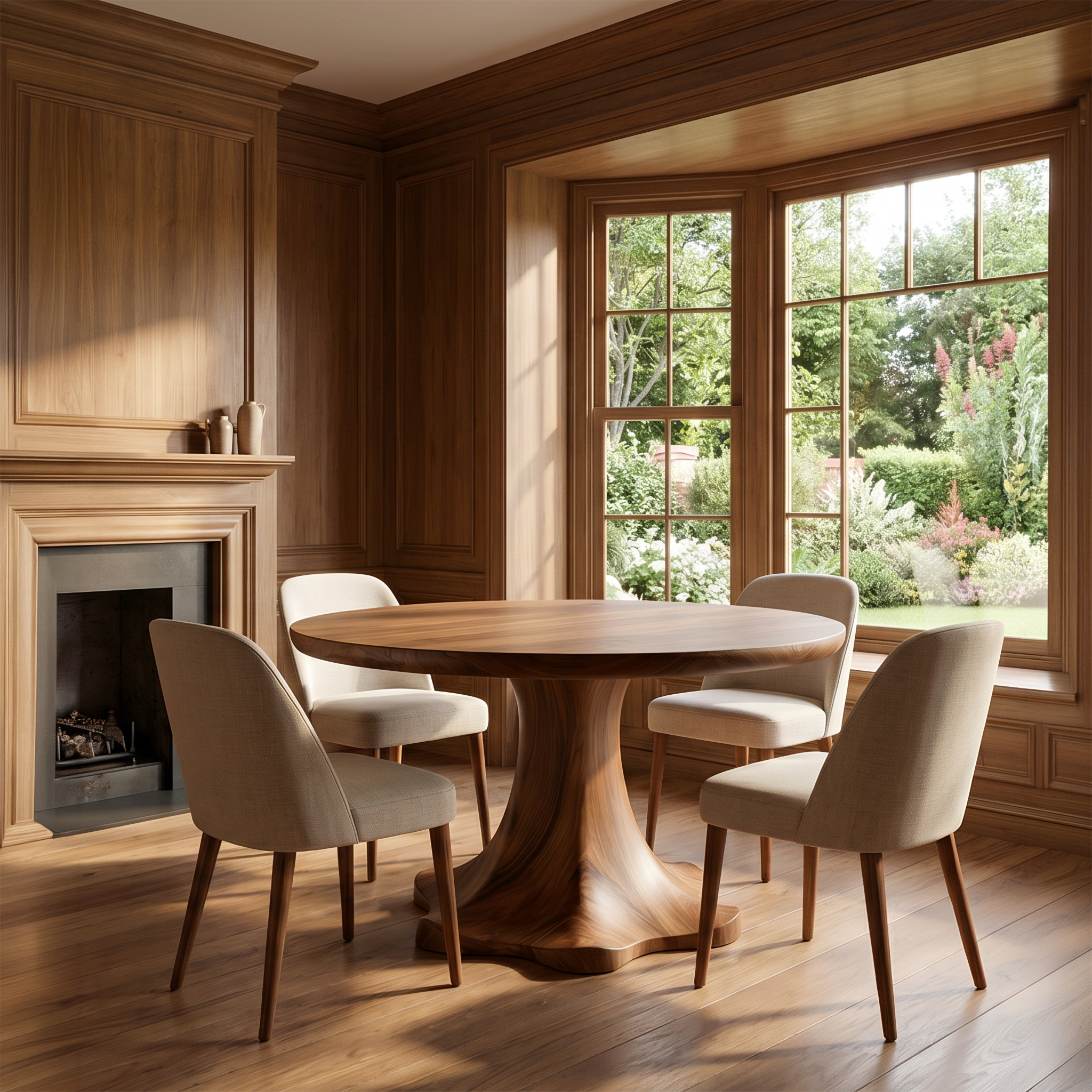Farmhouse Dining Table With Sculptural Wooden Base Farmhouse Round Dining Table With Sculptural Wooden Base For Dining Room SINLSADT197