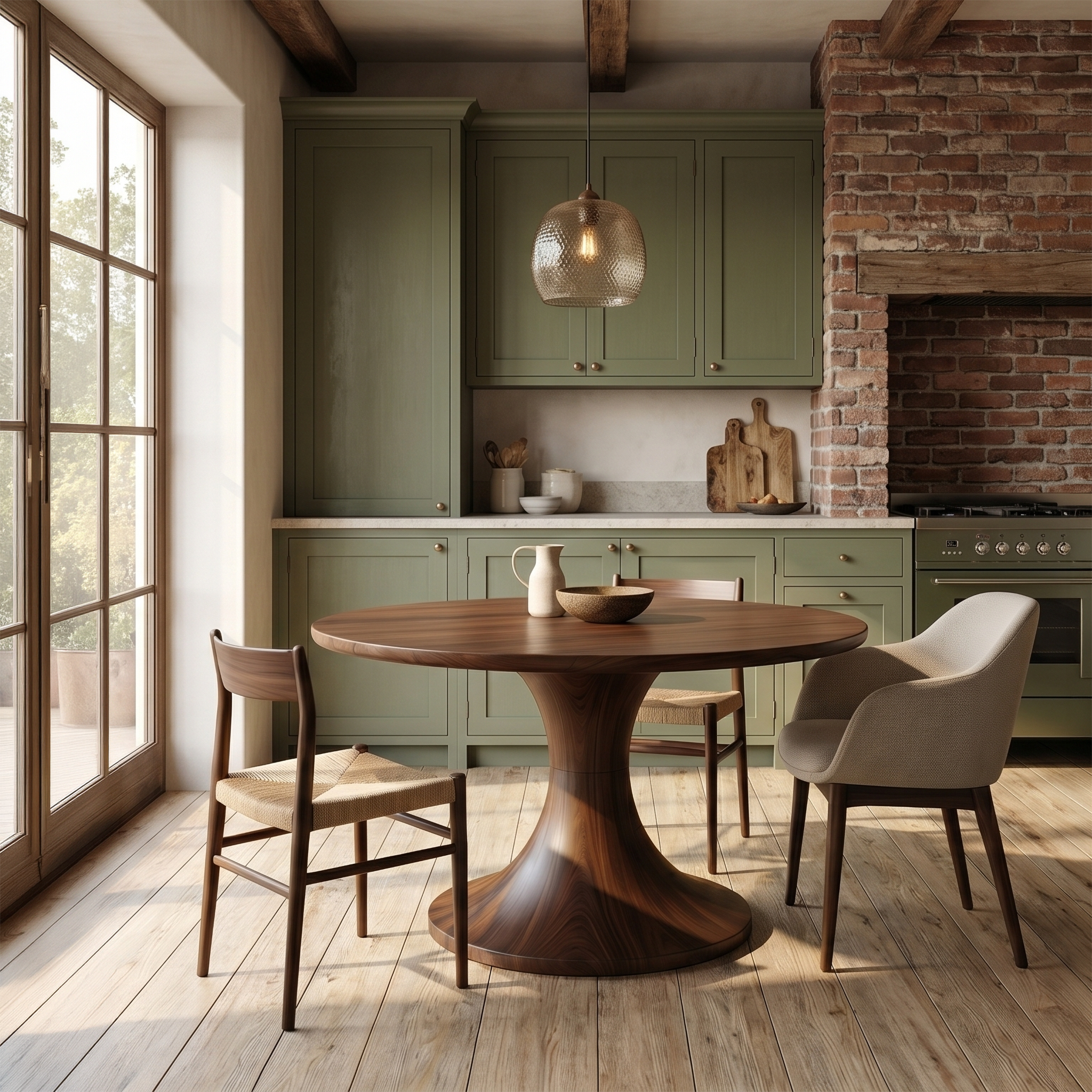 Contemporary Dining Table With Handcrafted Solid Wood Pedestal For Kitchen SINLSADT198