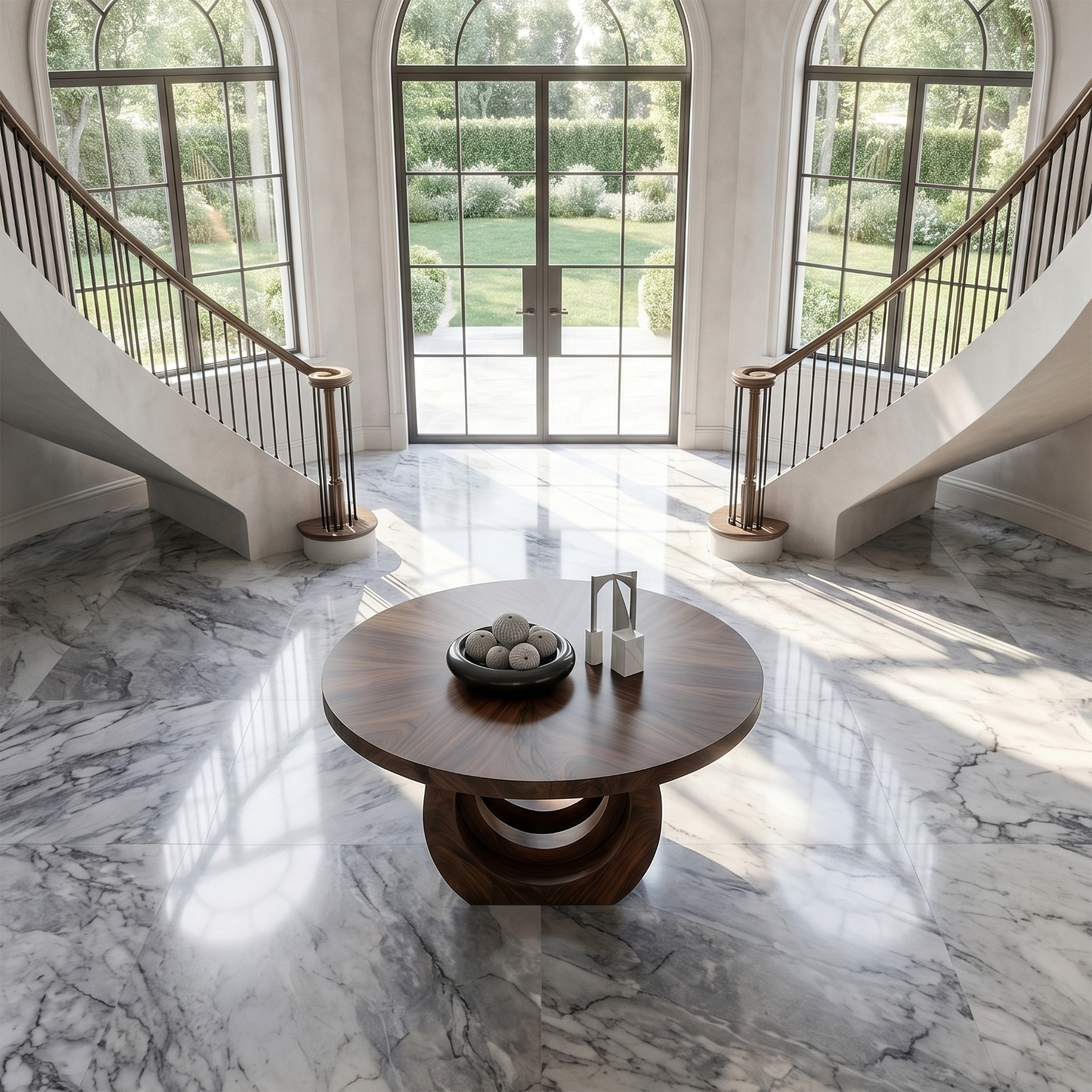 Contemporary Round Foyer Table With Sculptural Open Ring Base For Entryway And Hallway SINLSAFT043