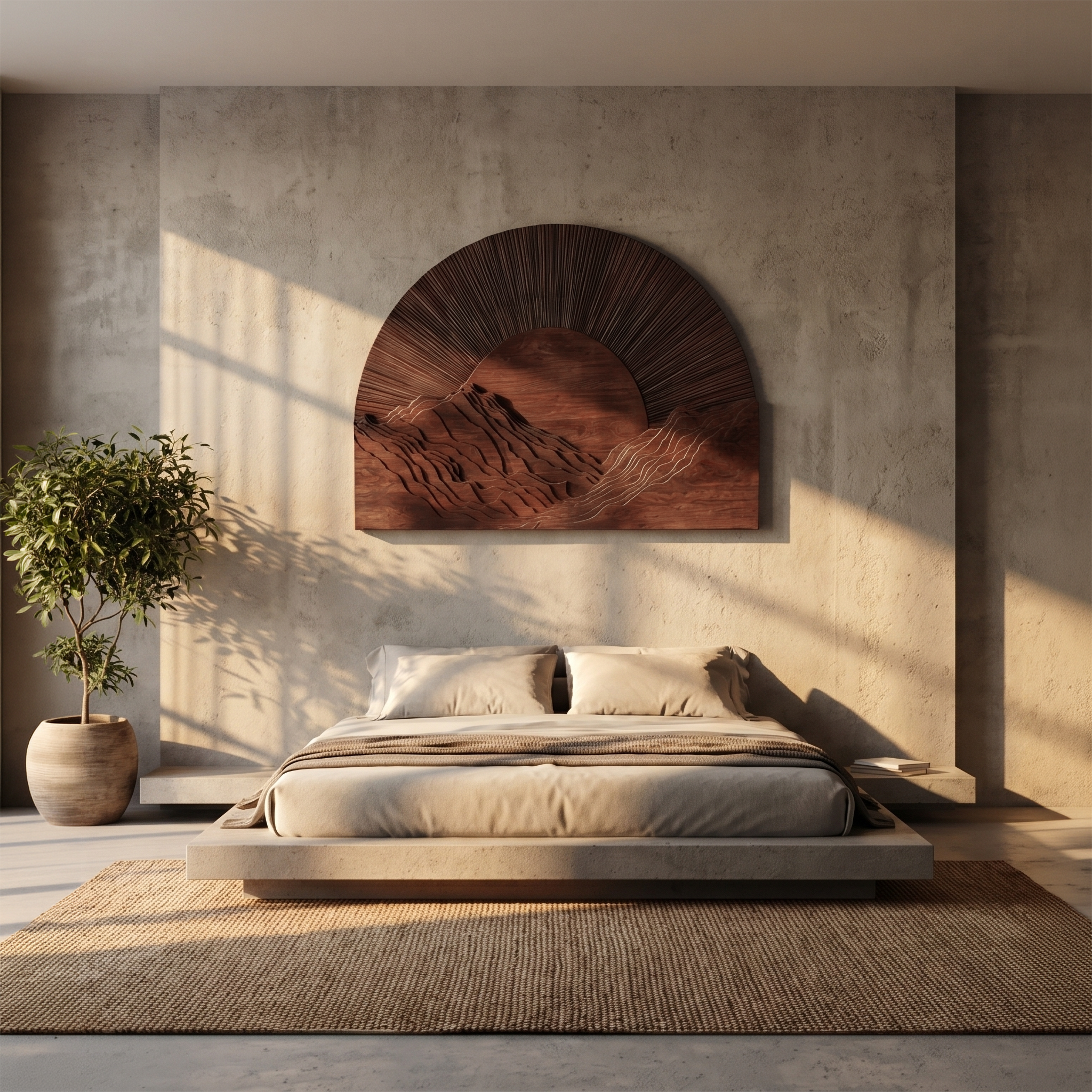 Half Moon Wall Art With Sunburst Carved Panel Design For Living Room And Entryway SINLSAWD096