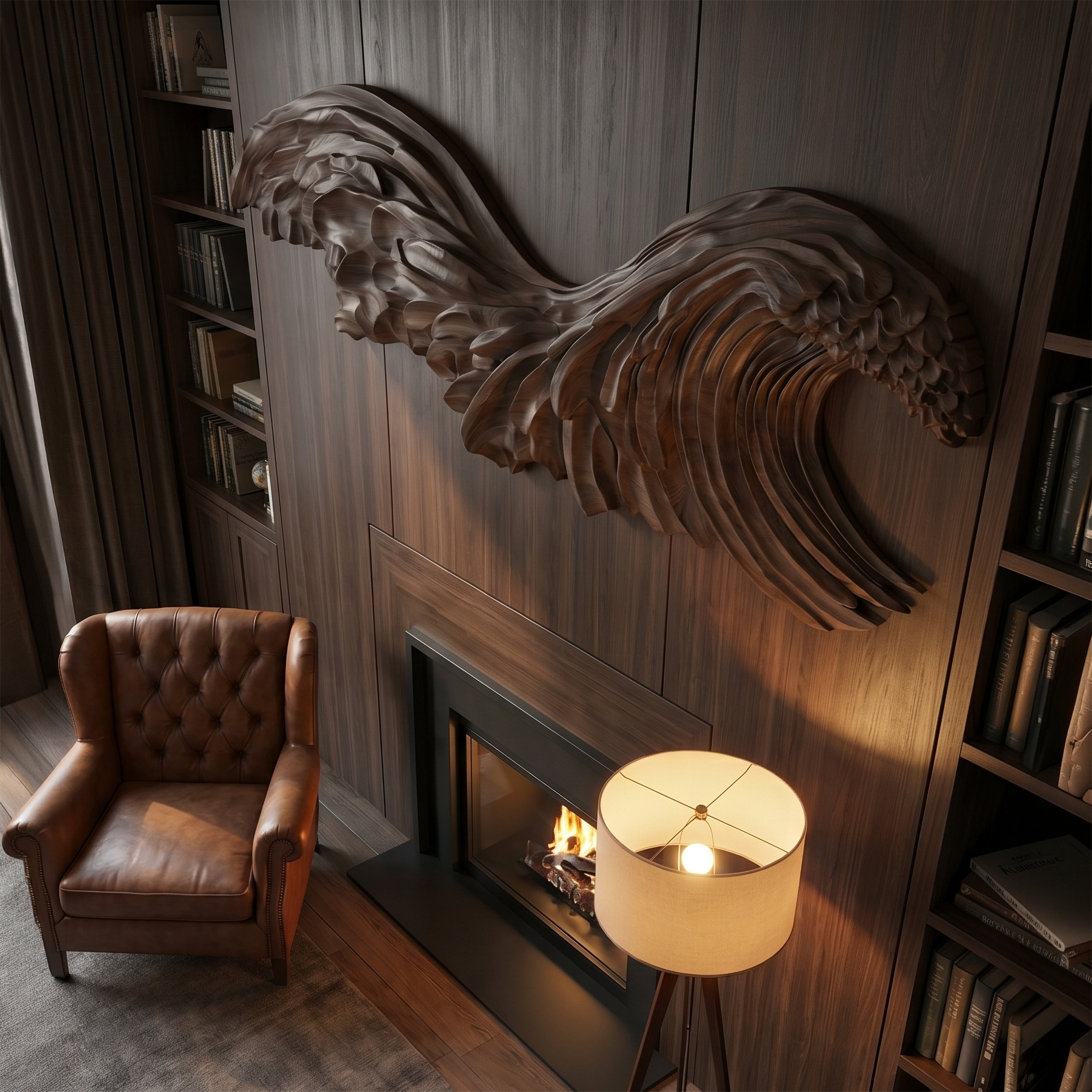 Ocean Wave Wooden Wall Art With Sculptural Carved Design For Bedroom And Living Room SINLSAWD098