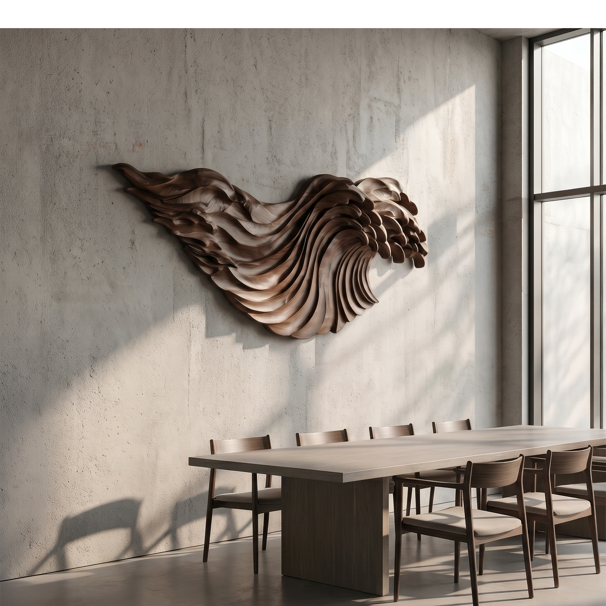 Abstract Ocean Wave Wooden Wall Art With Flowing Sculptural Design For Living Room And Bedroom SINLSAWD099