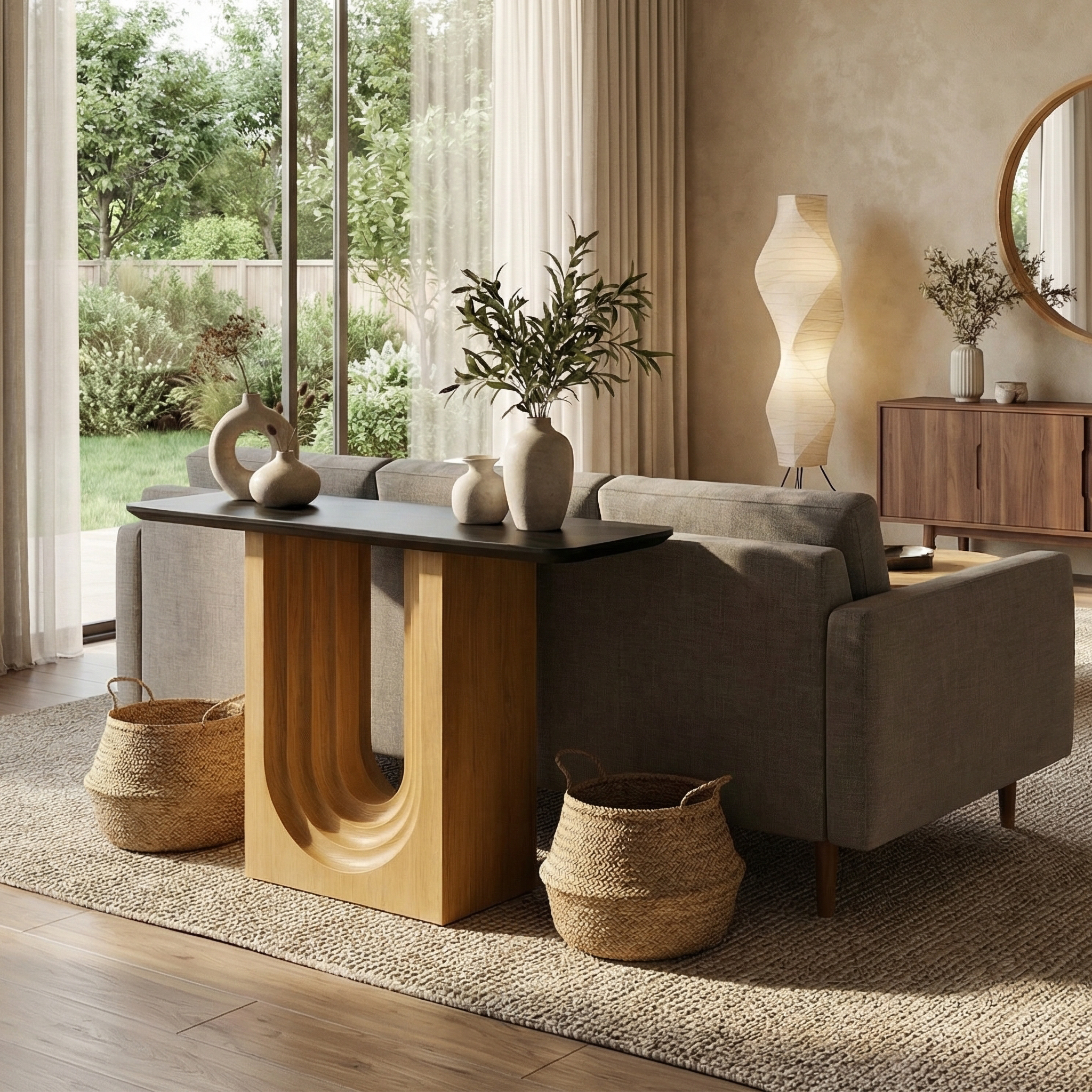 Modern Organic Console Table Solid Wood Entryway Living Room Hallway SINLSACS522