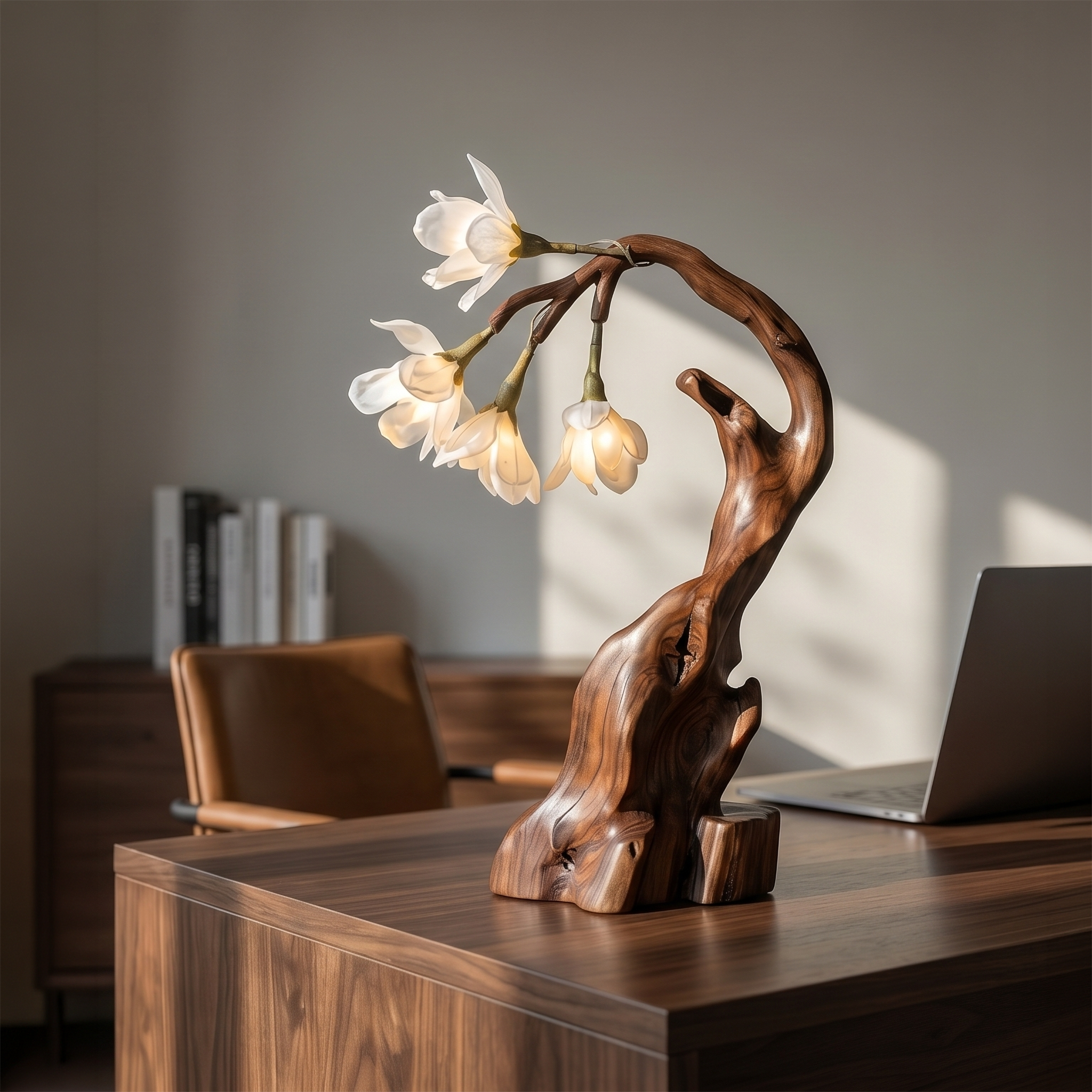Contemporary Floral Table Lamp With Twisted Solid Wood Base For Bedroom And Living Room SINLSATL011