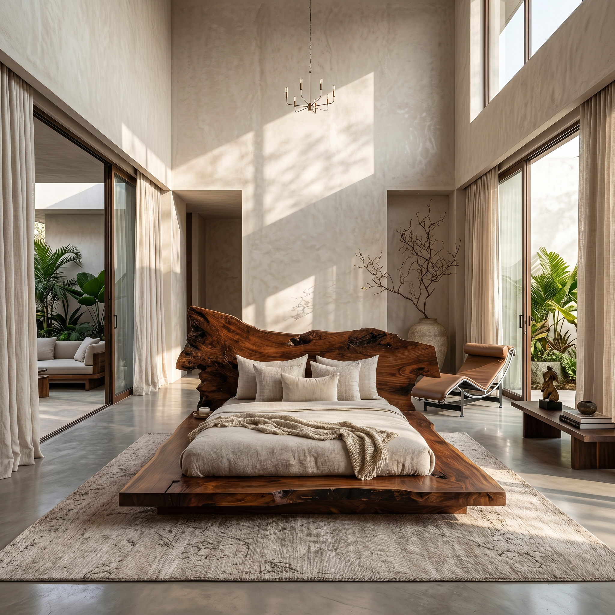 Contemporary Low Profile Bed Frame With Organic Wood Headboard For Bedroom SINLSAWB129